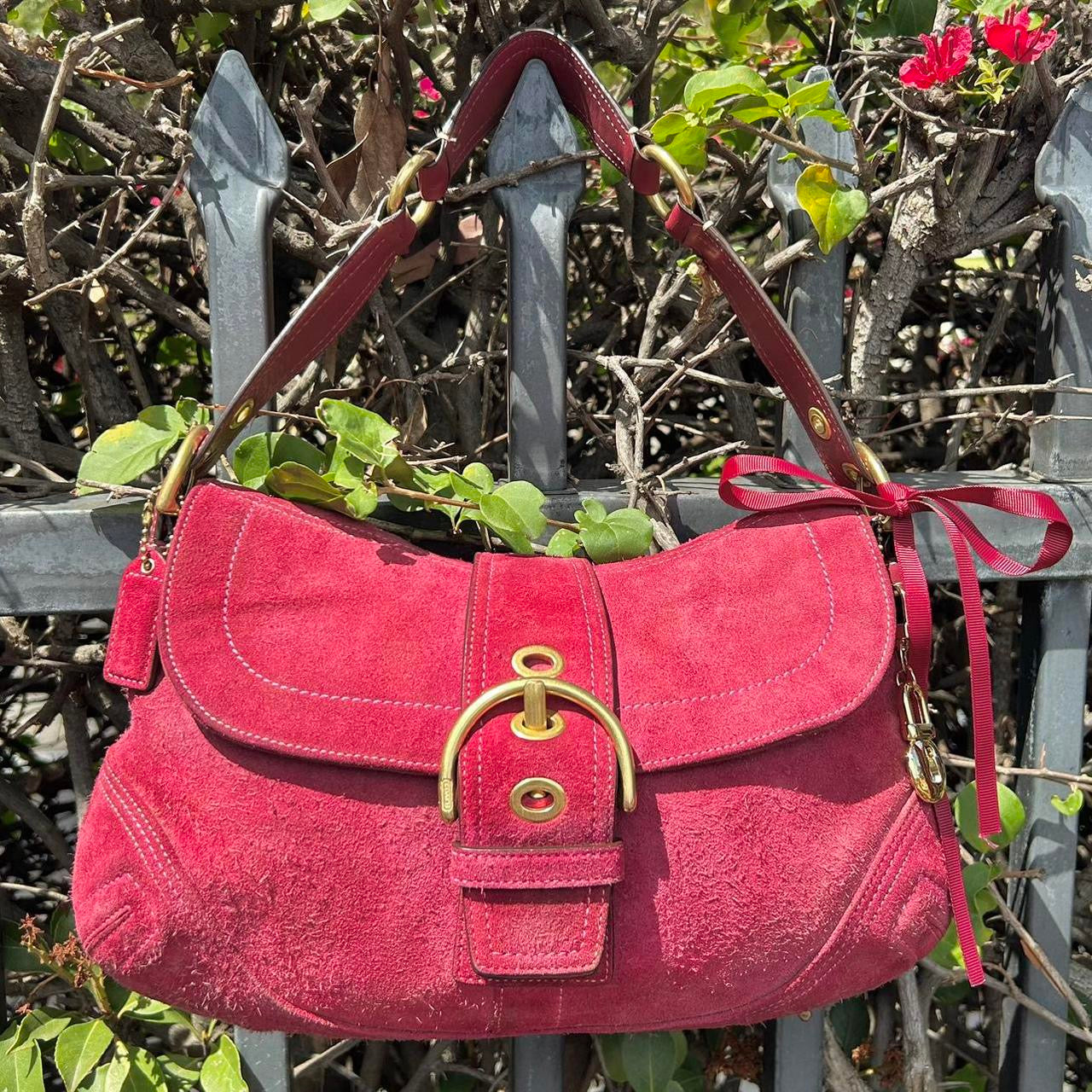Vintage Coach Soho Large Suede Buckle Flap Shoulder Bag
