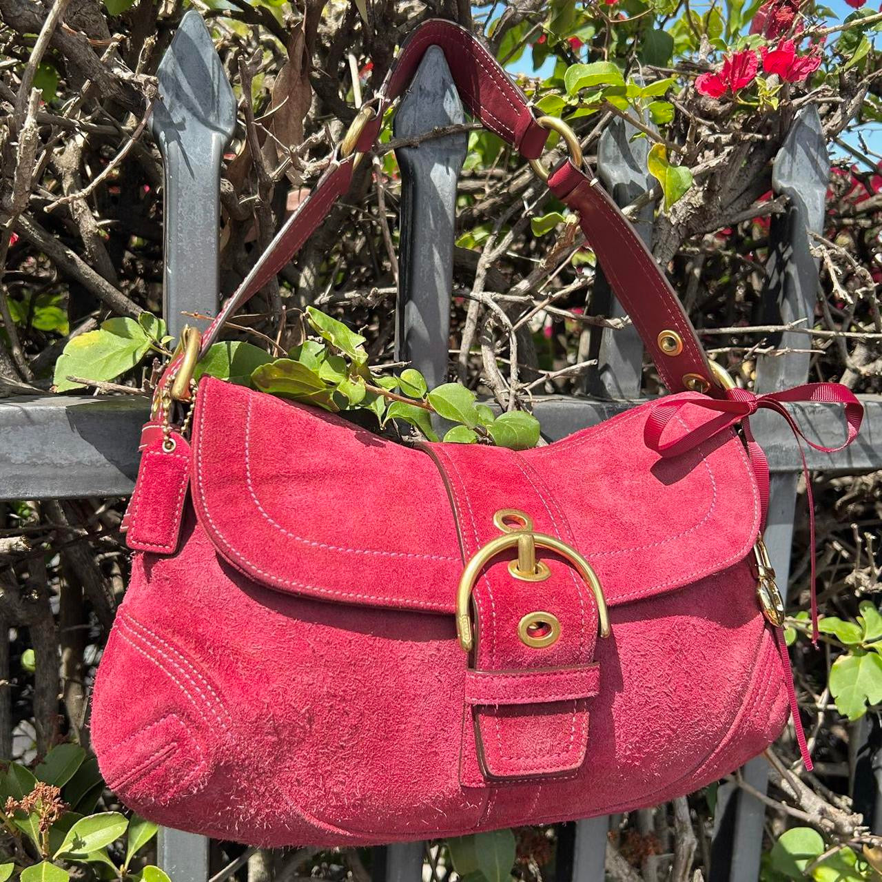 Vintage Coach Soho Large Suede Buckle Flap Shoulder Bag
