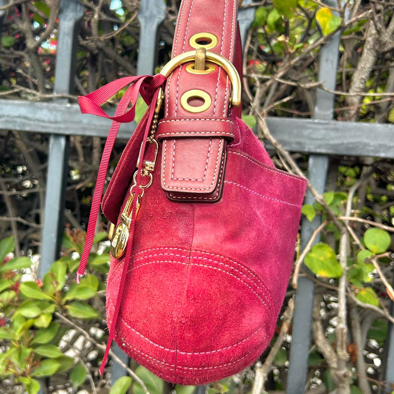 Vintage Coach Soho Large Suede Buckle Flap Shoulder Bag