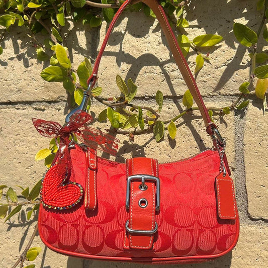 Vintage Coach Red Demi Hampton Monogram Buckle Shoulder Bag