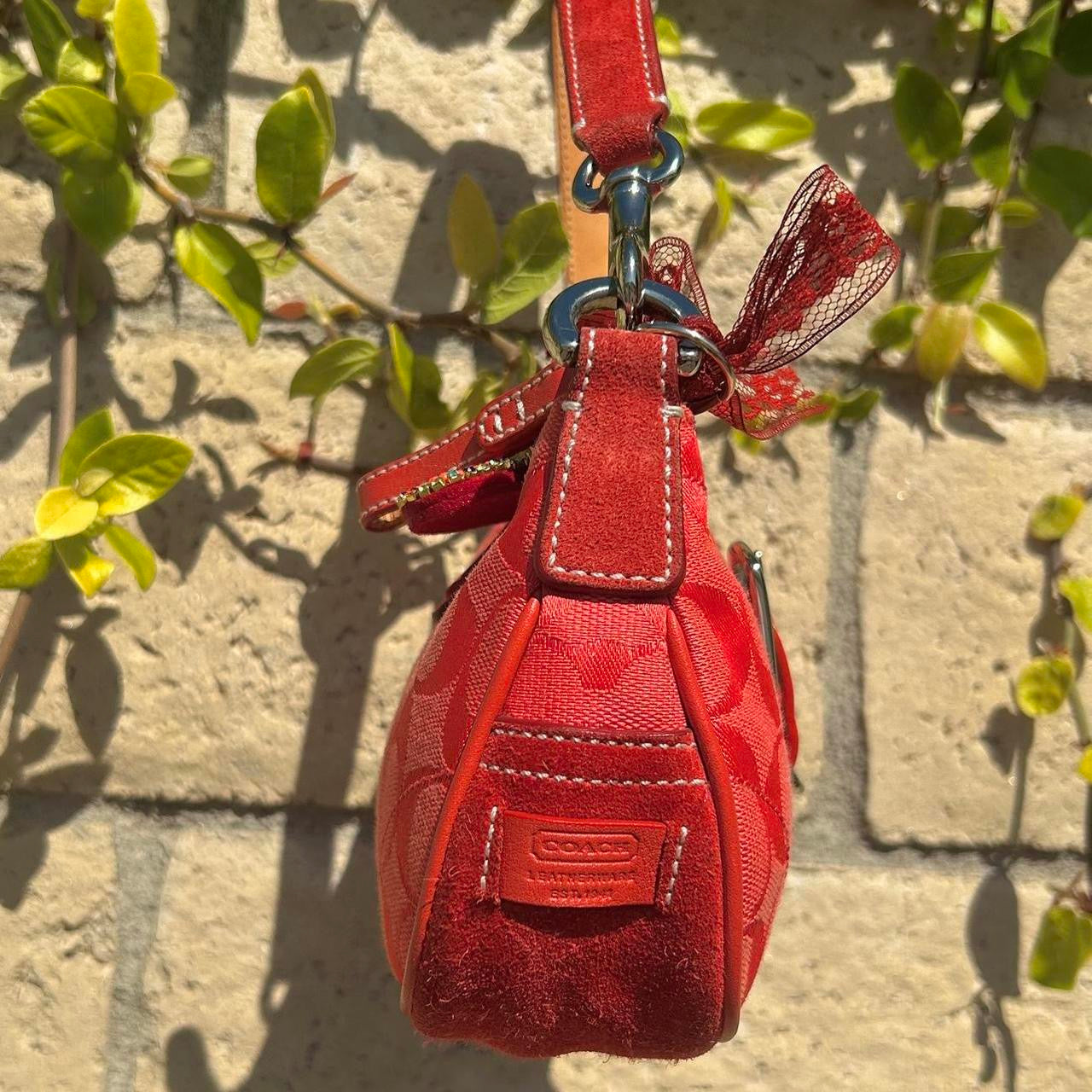 Vintage Coach Red Demi Hampton Monogram Buckle Shoulder Bag