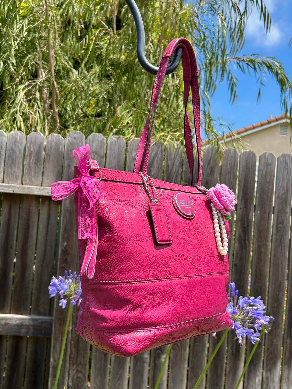 Coach Patent Leather Stripe Tote Bag