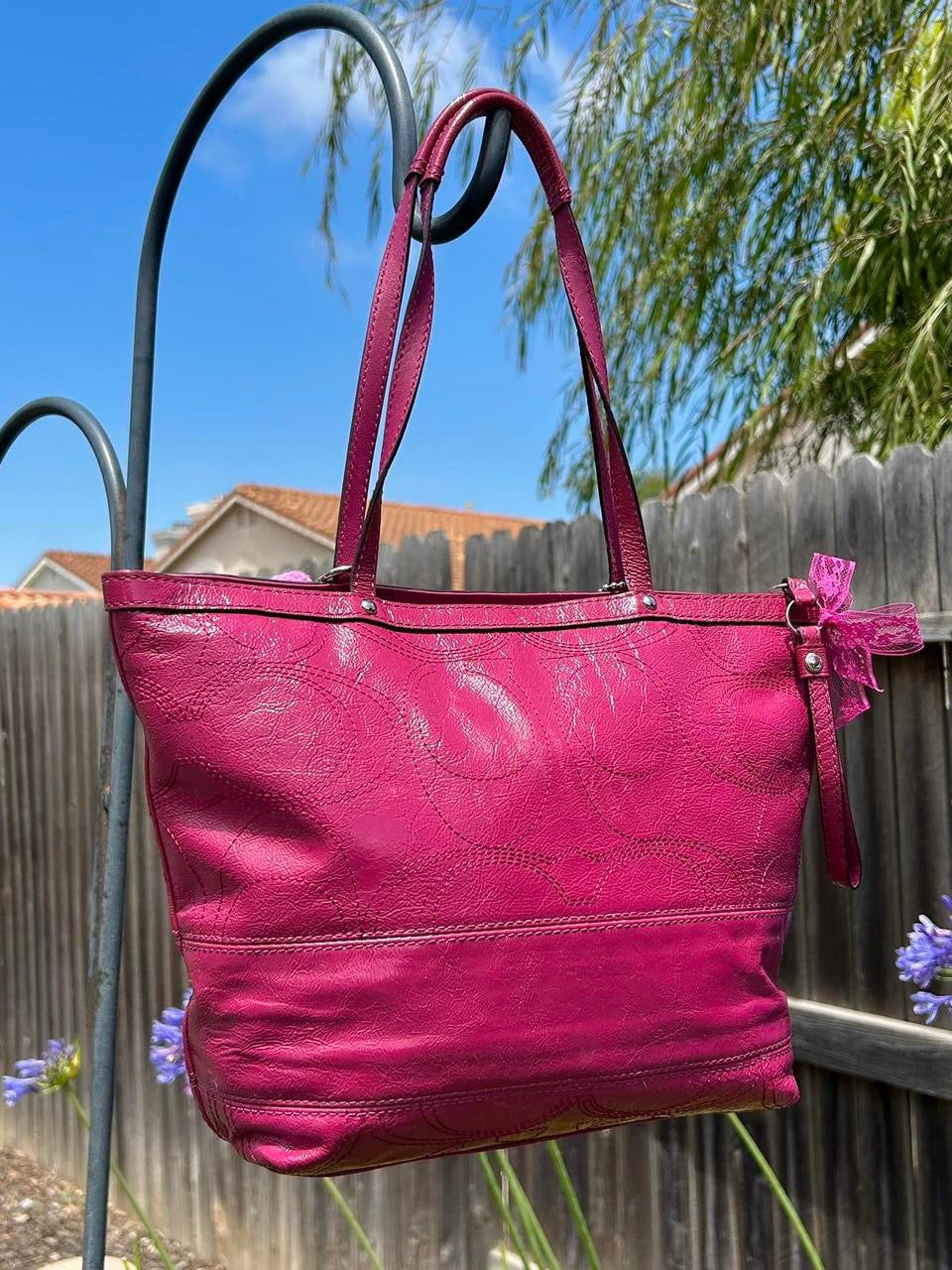 Coach Patent Leather Stripe Tote Bag