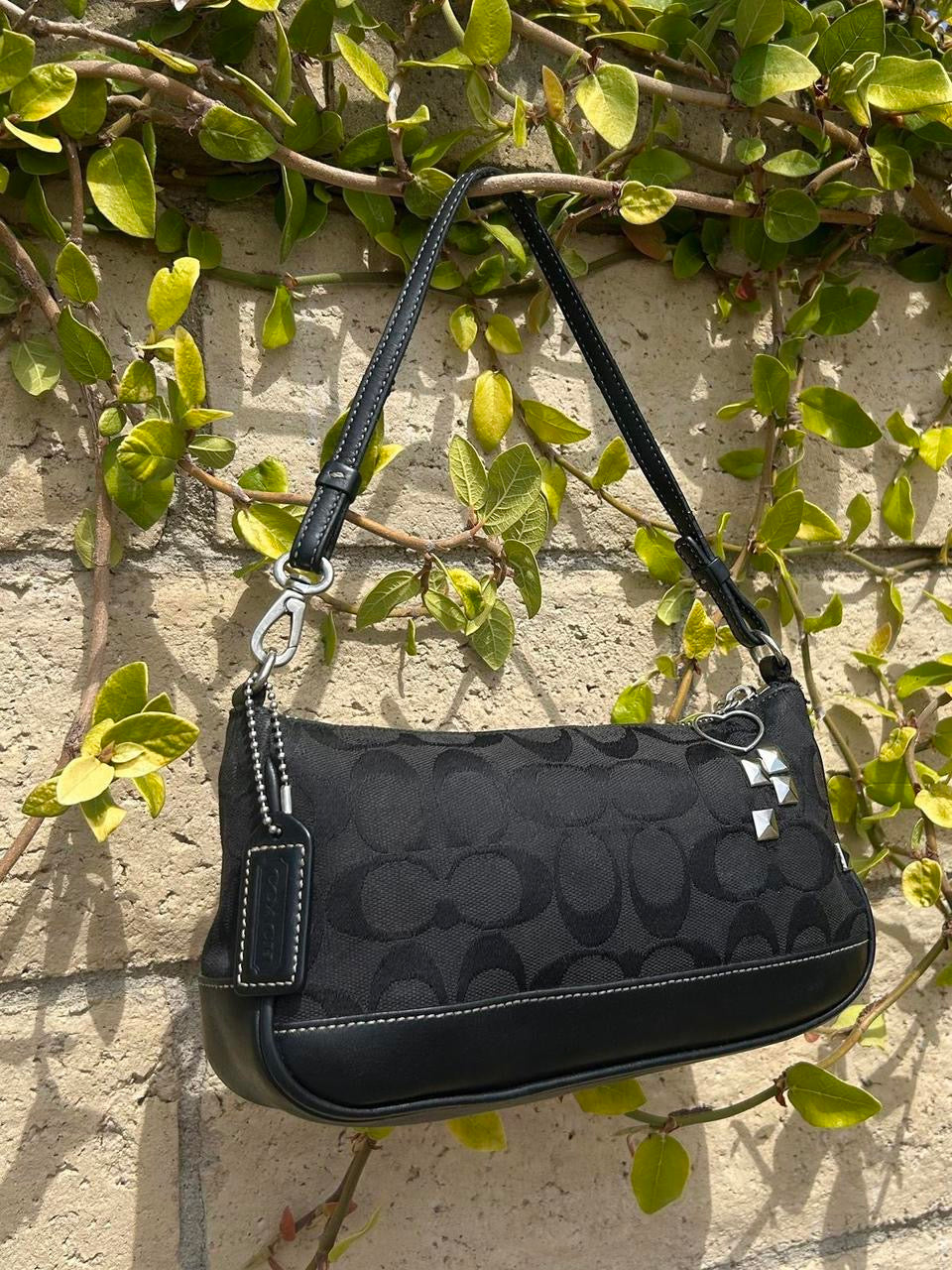 Vintage Coach Demi Hampton Monogram Custom Studded Shoulder Bag