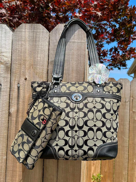 Coach Hampton Monogram Turnlock Tote Bag & Wallet
