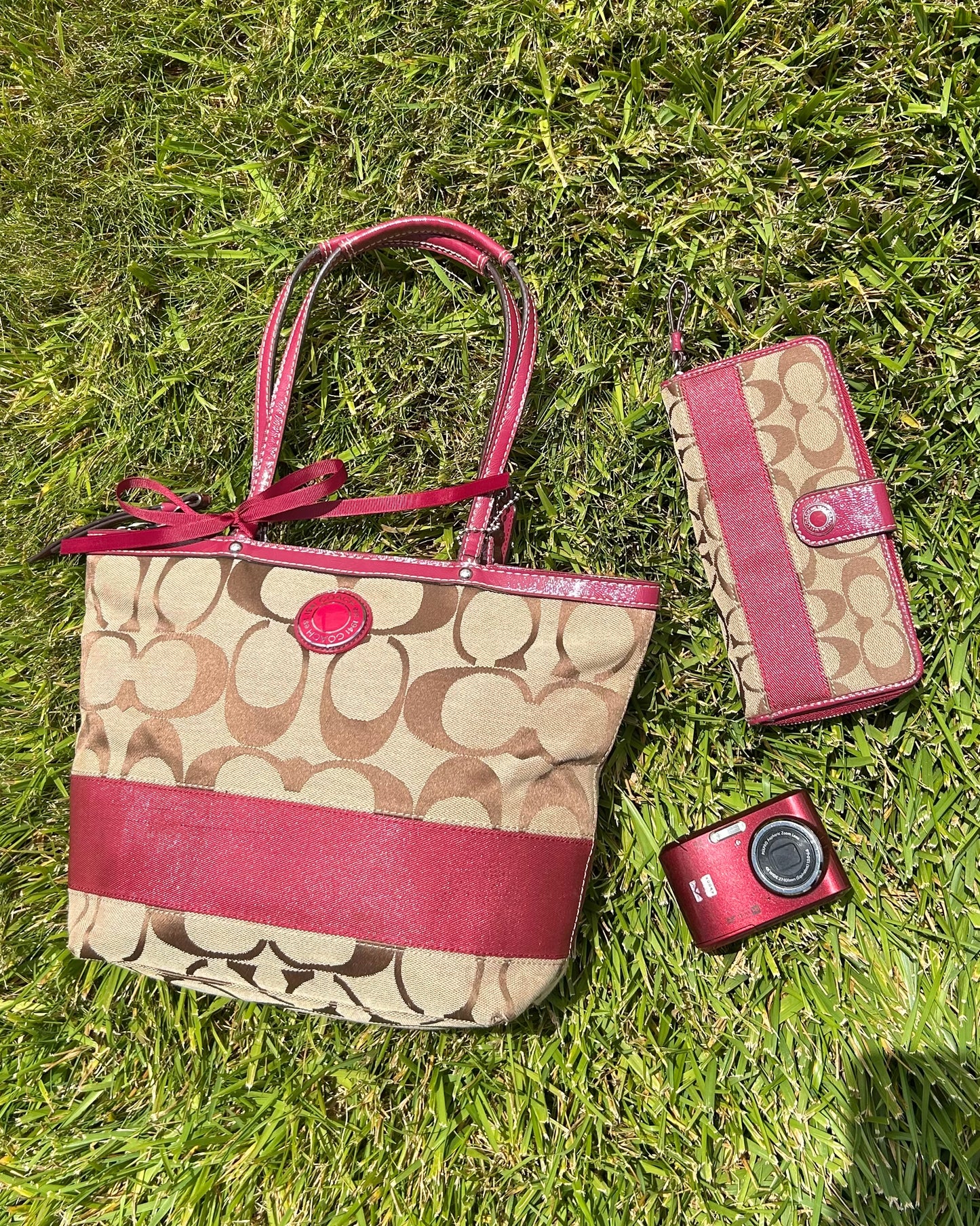 Coach Monogram Stripe Tote Bag & Wallet