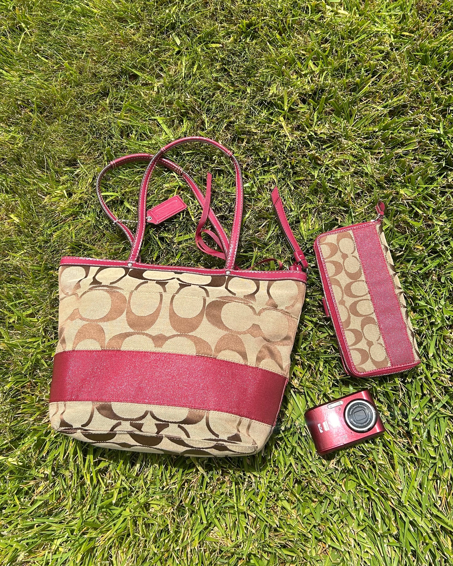 Coach Monogram Stripe Tote Bag & Wallet