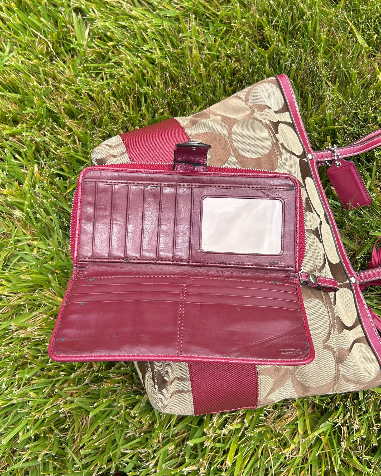 Coach Monogram Stripe Tote Bag & Wallet
