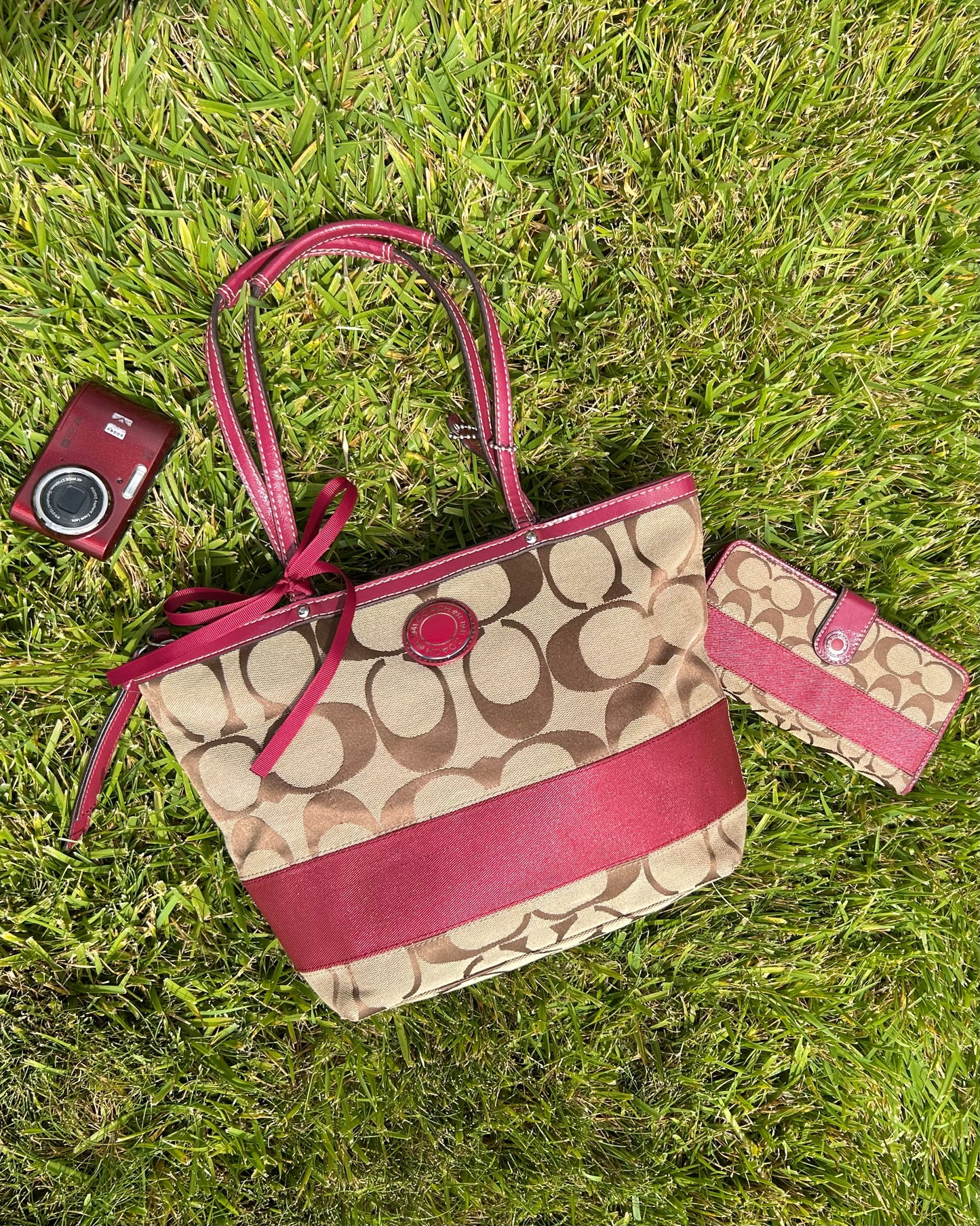 Coach Monogram Stripe Tote Bag & Wallet