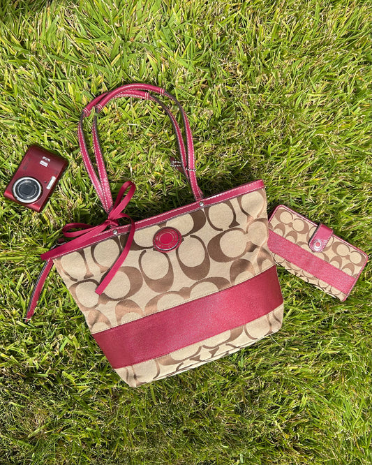 Coach Monogram Stripe Tote Bag & Wallet