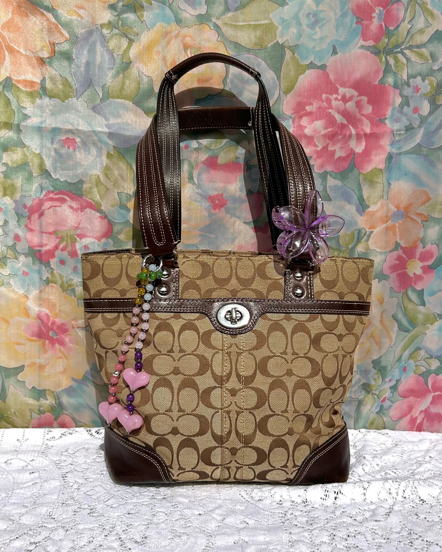 Coach Hampton Monogram Turnlock Tote Bag