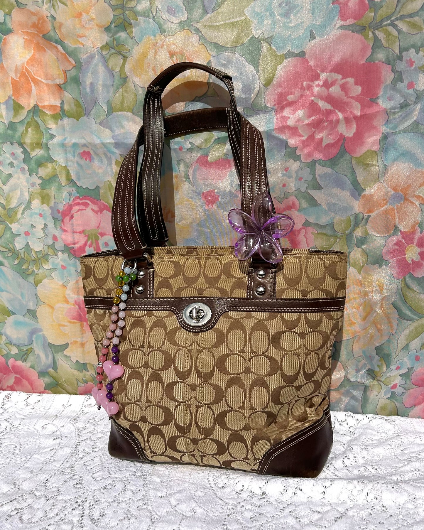Coach Hampton Monogram Turnlock Tote Bag