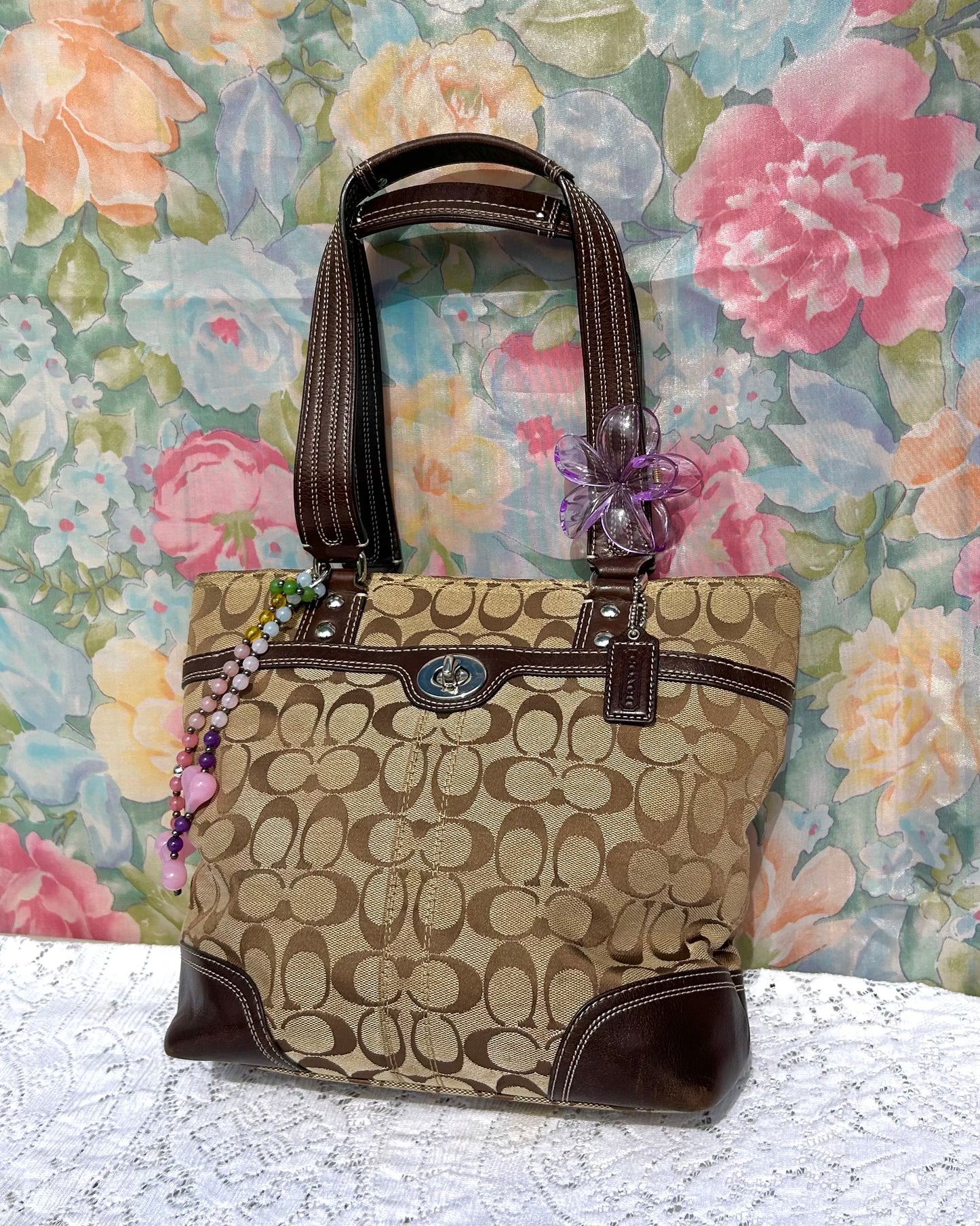 Coach Hampton Monogram Turnlock Tote Bag