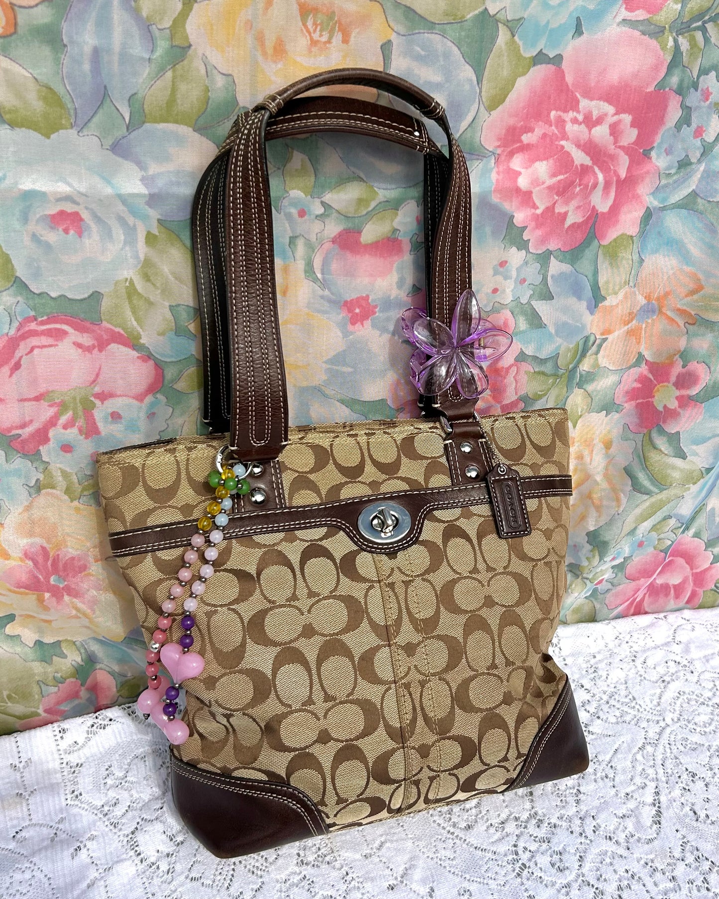 Coach Hampton Monogram Turnlock Tote Bag