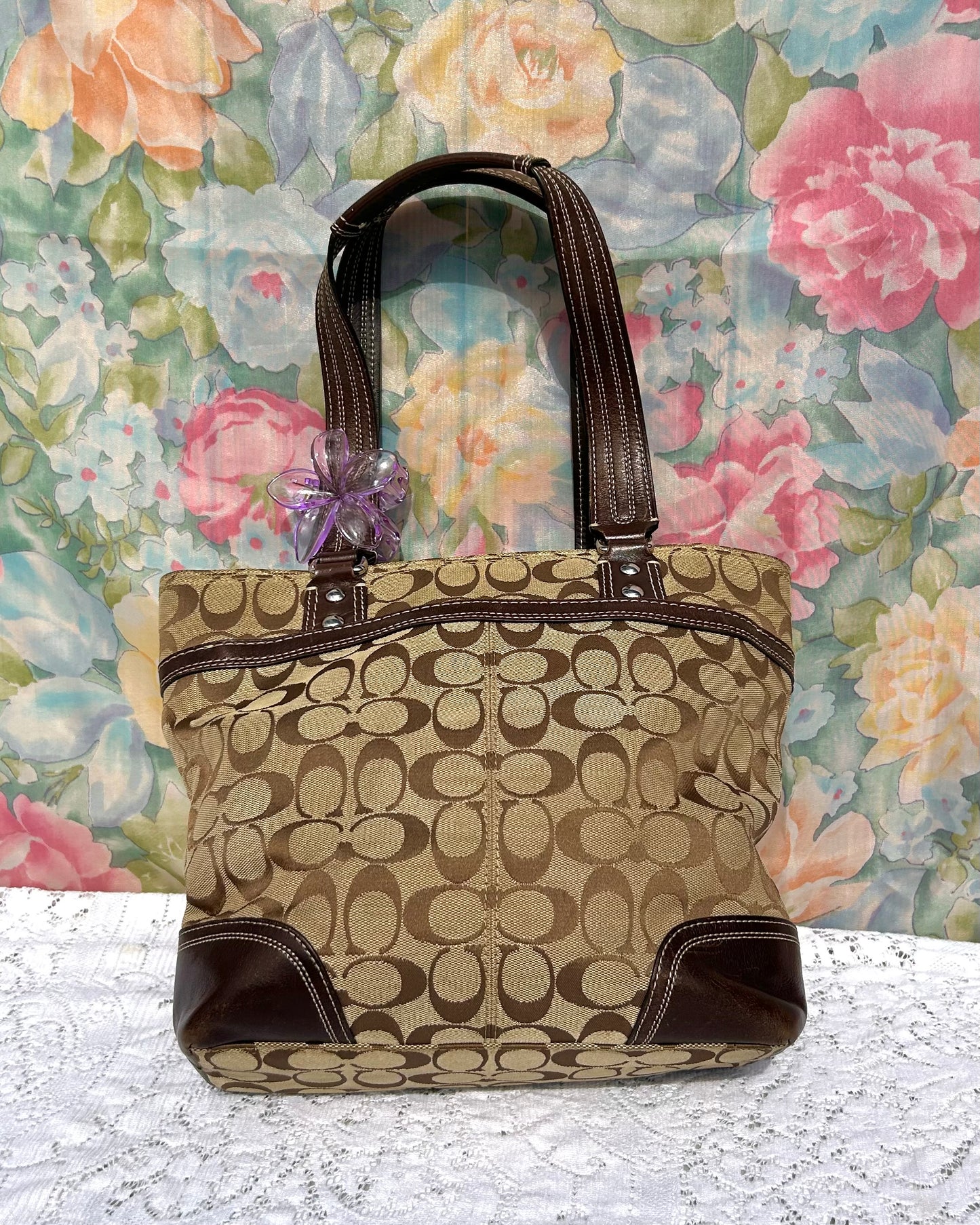 Coach Hampton Monogram Turnlock Tote Bag