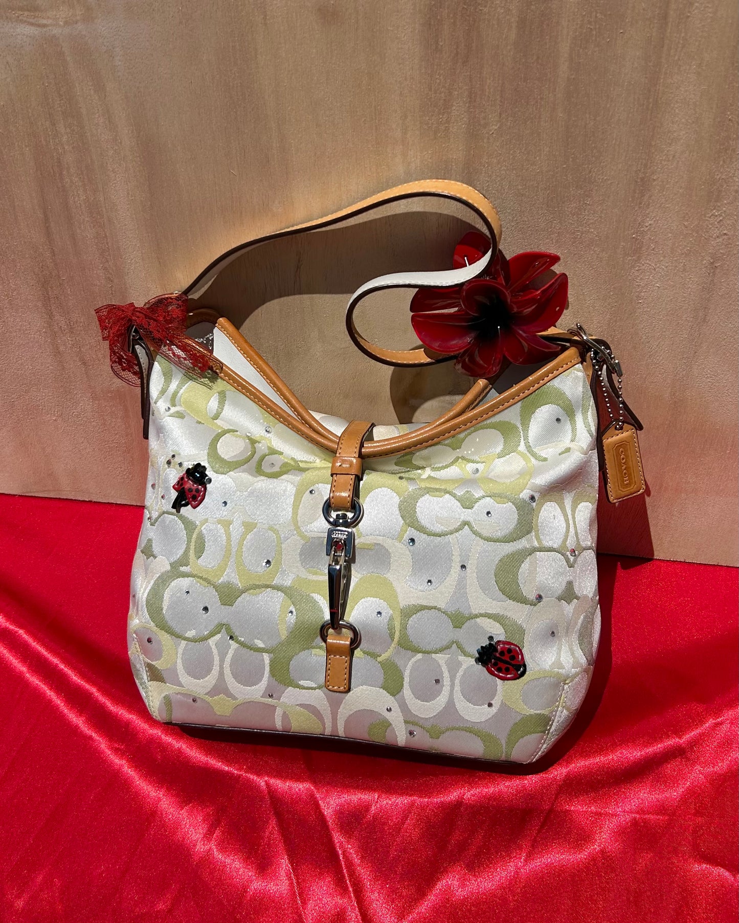 Custom Vintage Coach Ladybug Hampton Monogram Clip Hobo Shoulder Bag