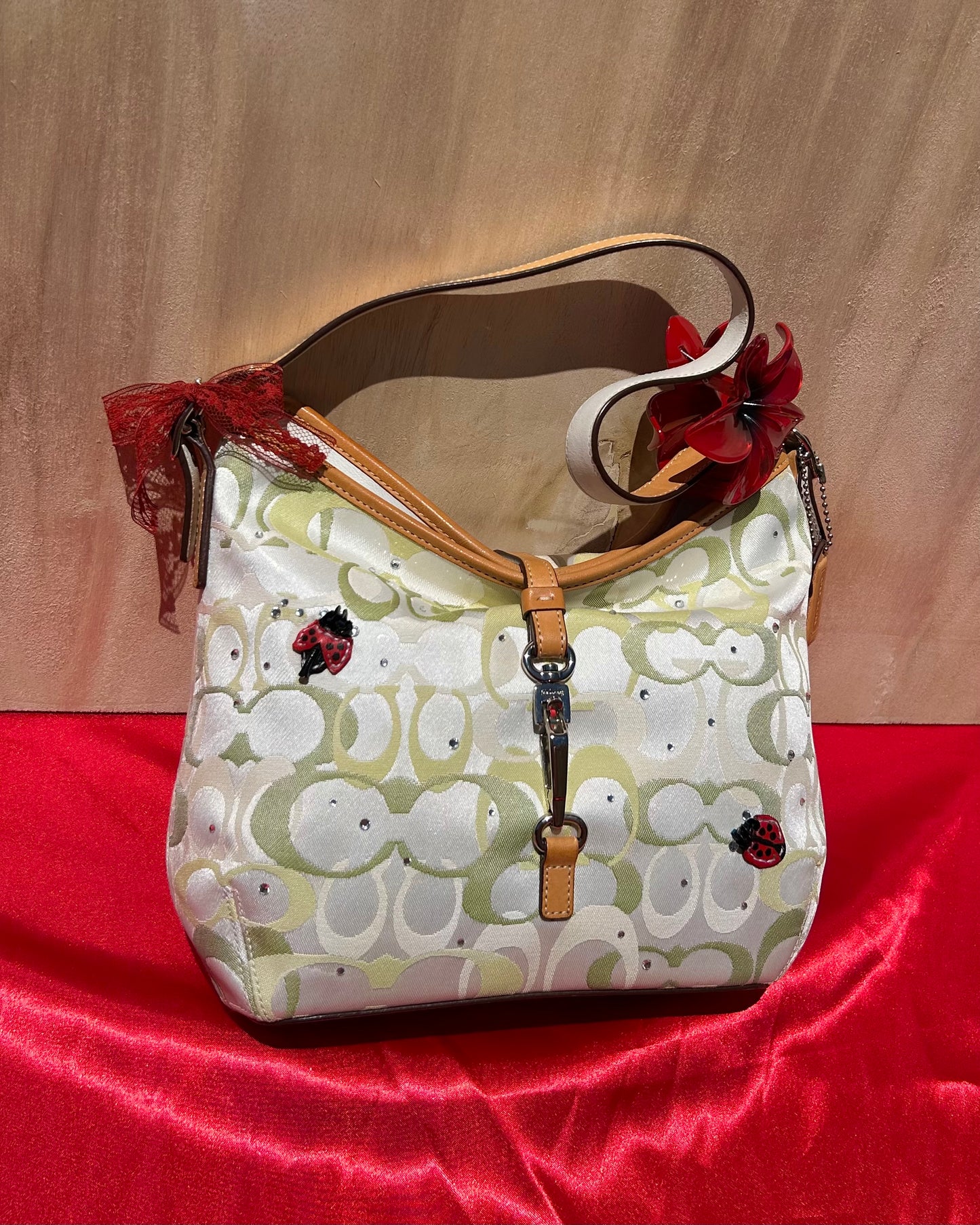 Custom Vintage Coach Ladybug Hampton Monogram Clip Hobo Shoulder Bag