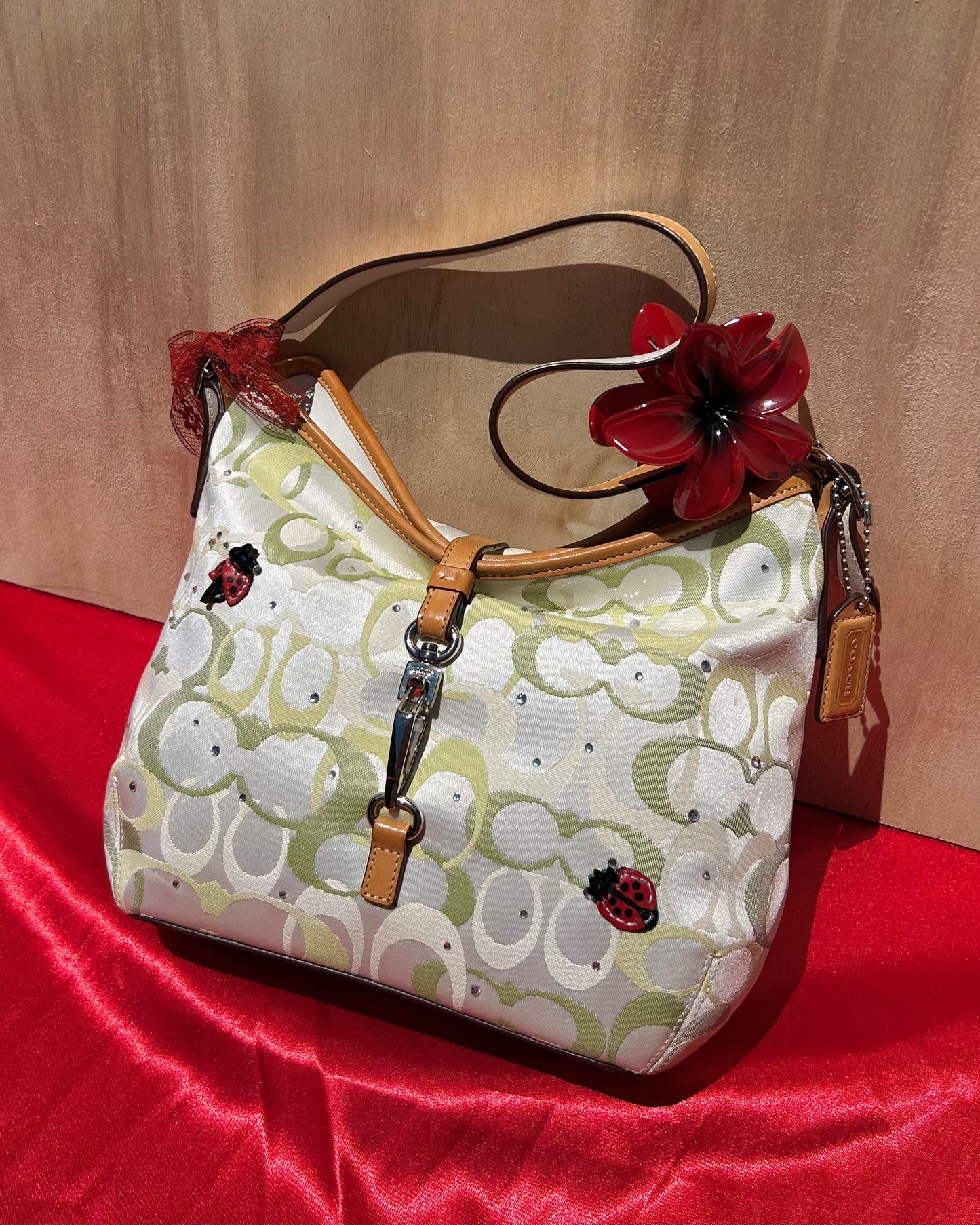 Custom Vintage Coach Ladybug Hampton Monogram Clip Hobo Shoulder Bag