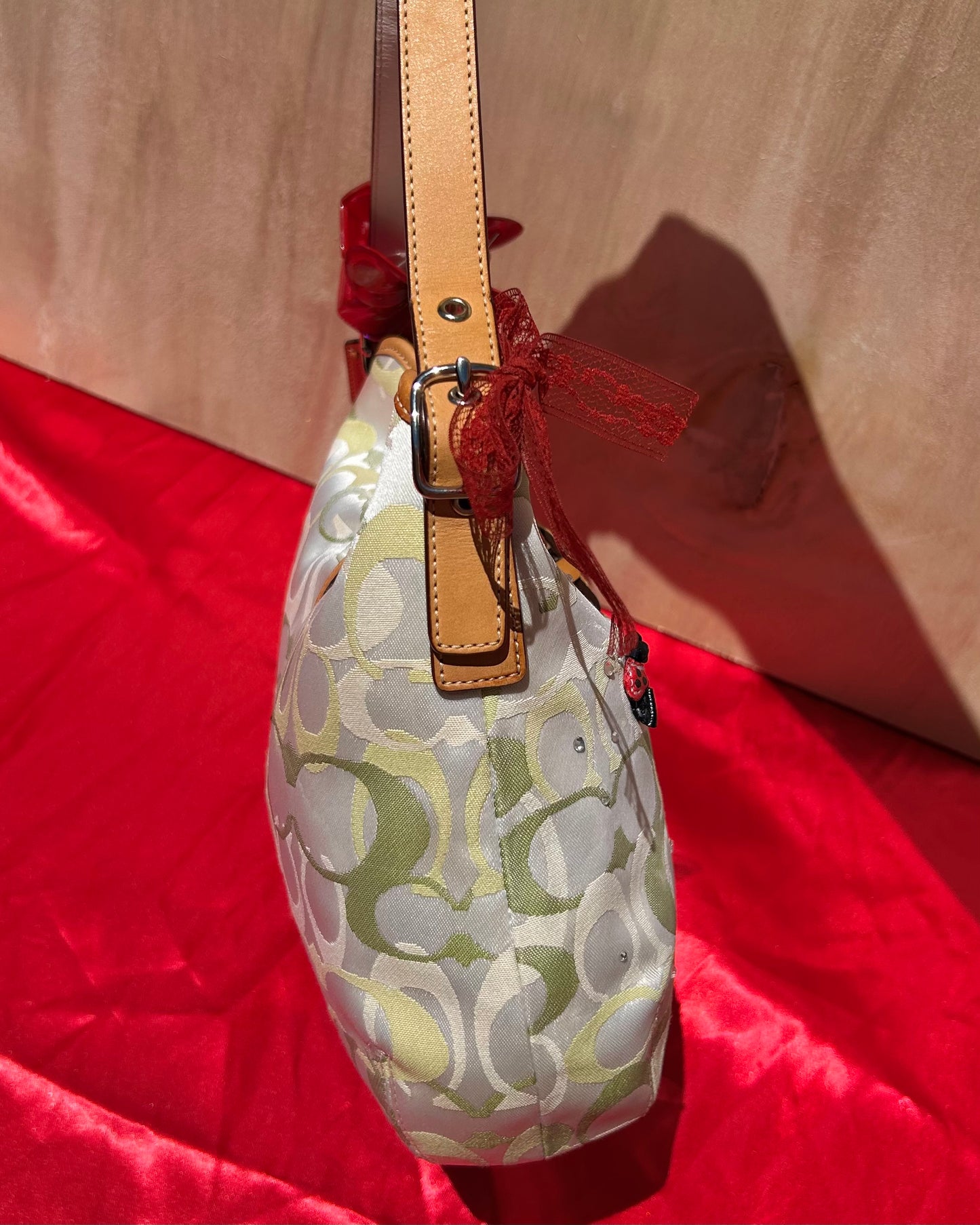 Custom Vintage Coach Ladybug Hampton Monogram Clip Hobo Shoulder Bag