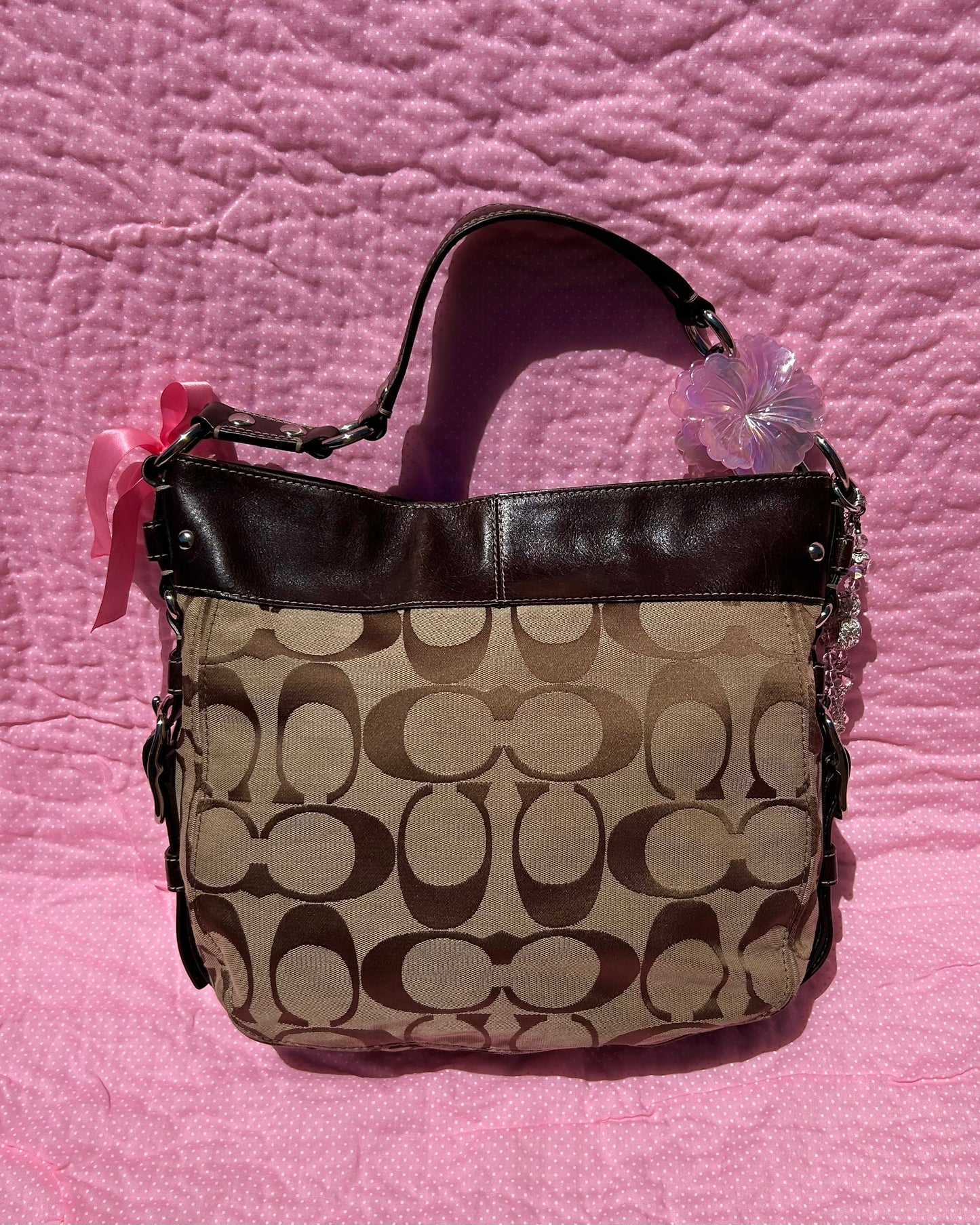 Vintage Coach Zoe Monogram Large Hobo Shoulder Bag
