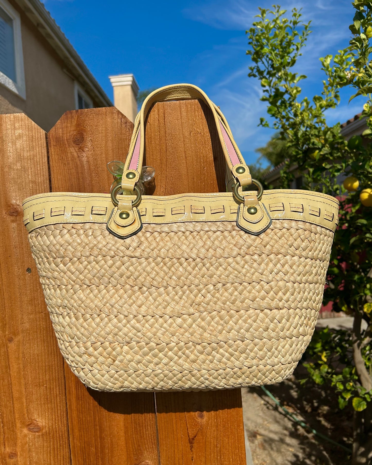 Coach Poppy Raffia Straw Woven Floral Shoulder Bag