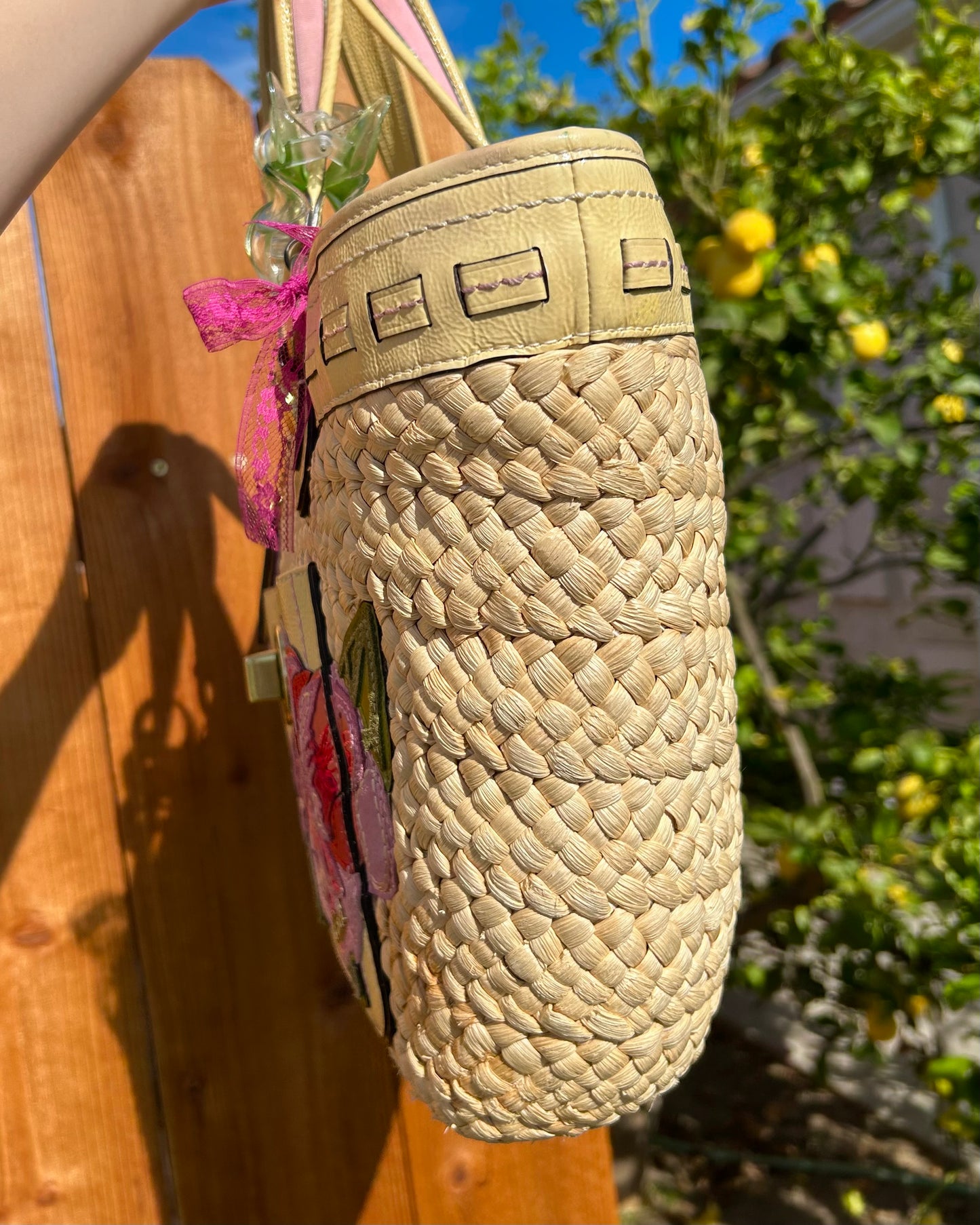 Coach Poppy Raffia Straw Woven Floral Shoulder Bag