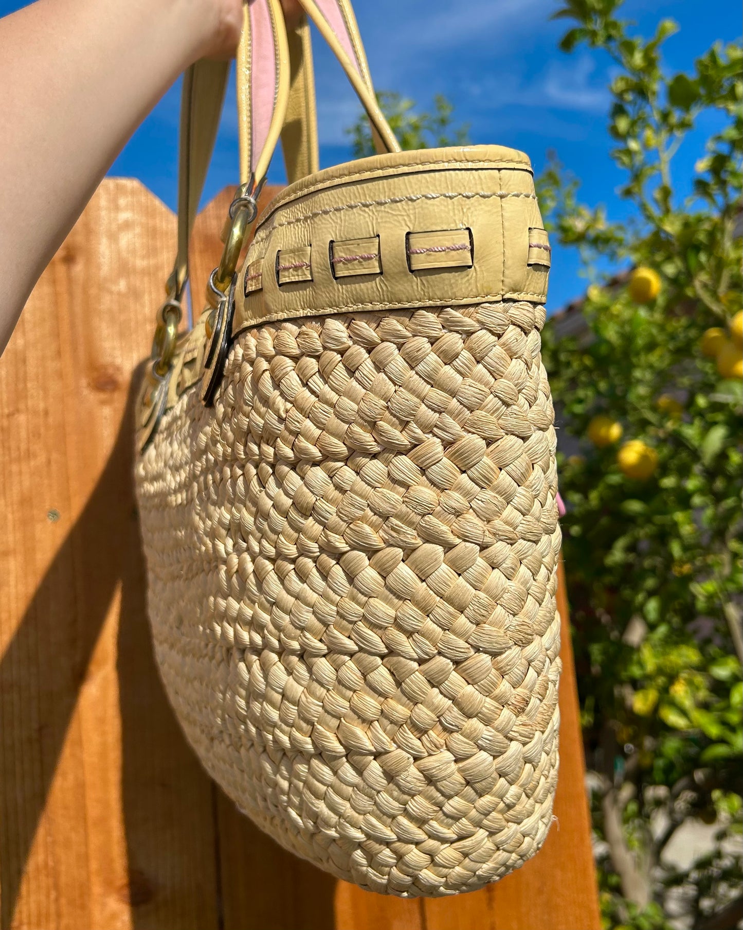 Coach Poppy Raffia Straw Woven Floral Shoulder Bag