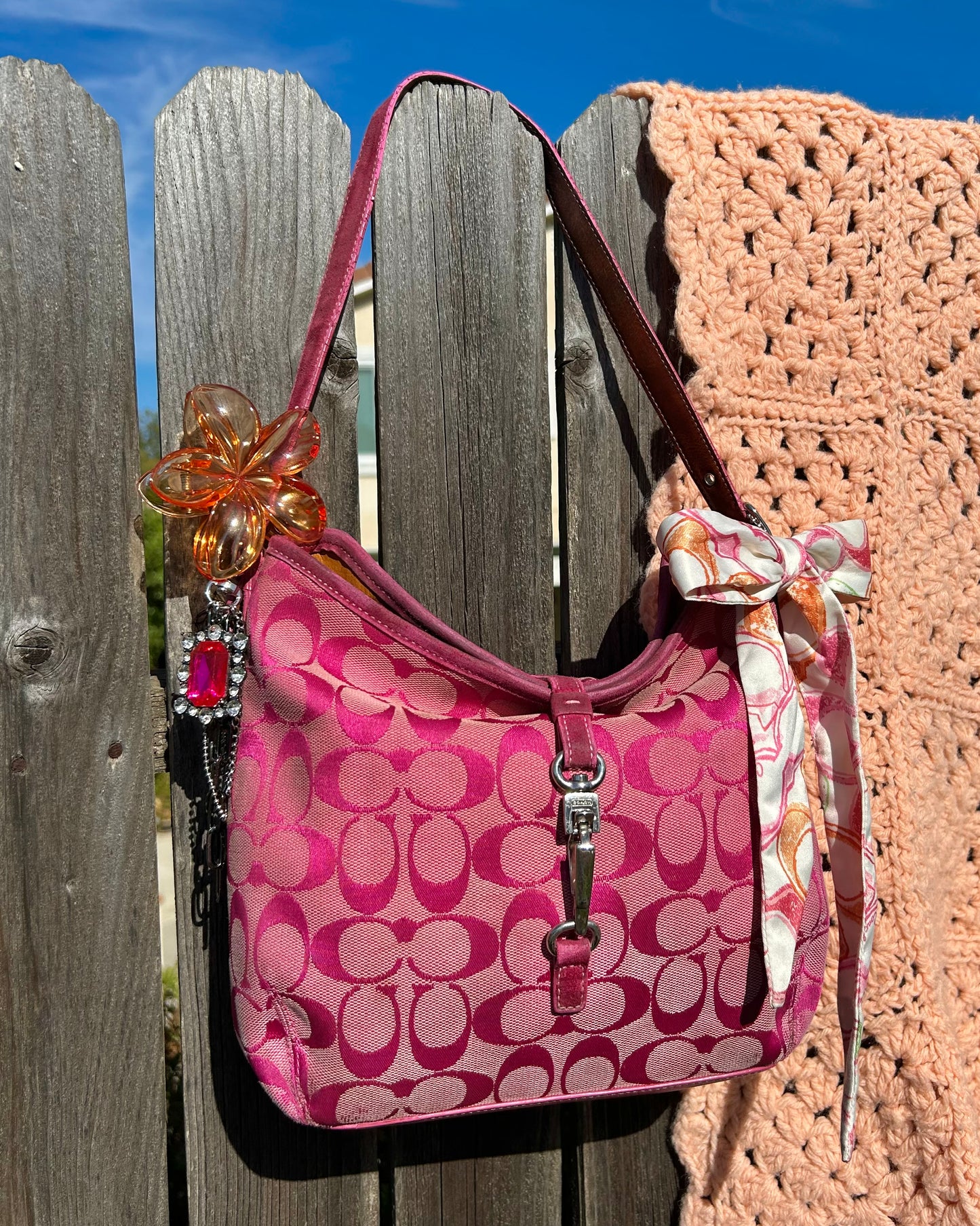 Vintage Coach Pink Hampton Monogram Clip Hobo Shoulder Bag