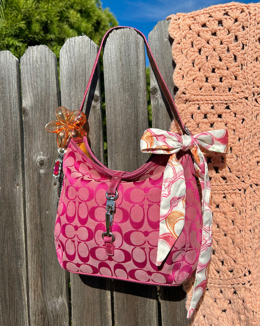 Vintage Coach Pink Hampton Monogram Clip Hobo Shoulder Bag