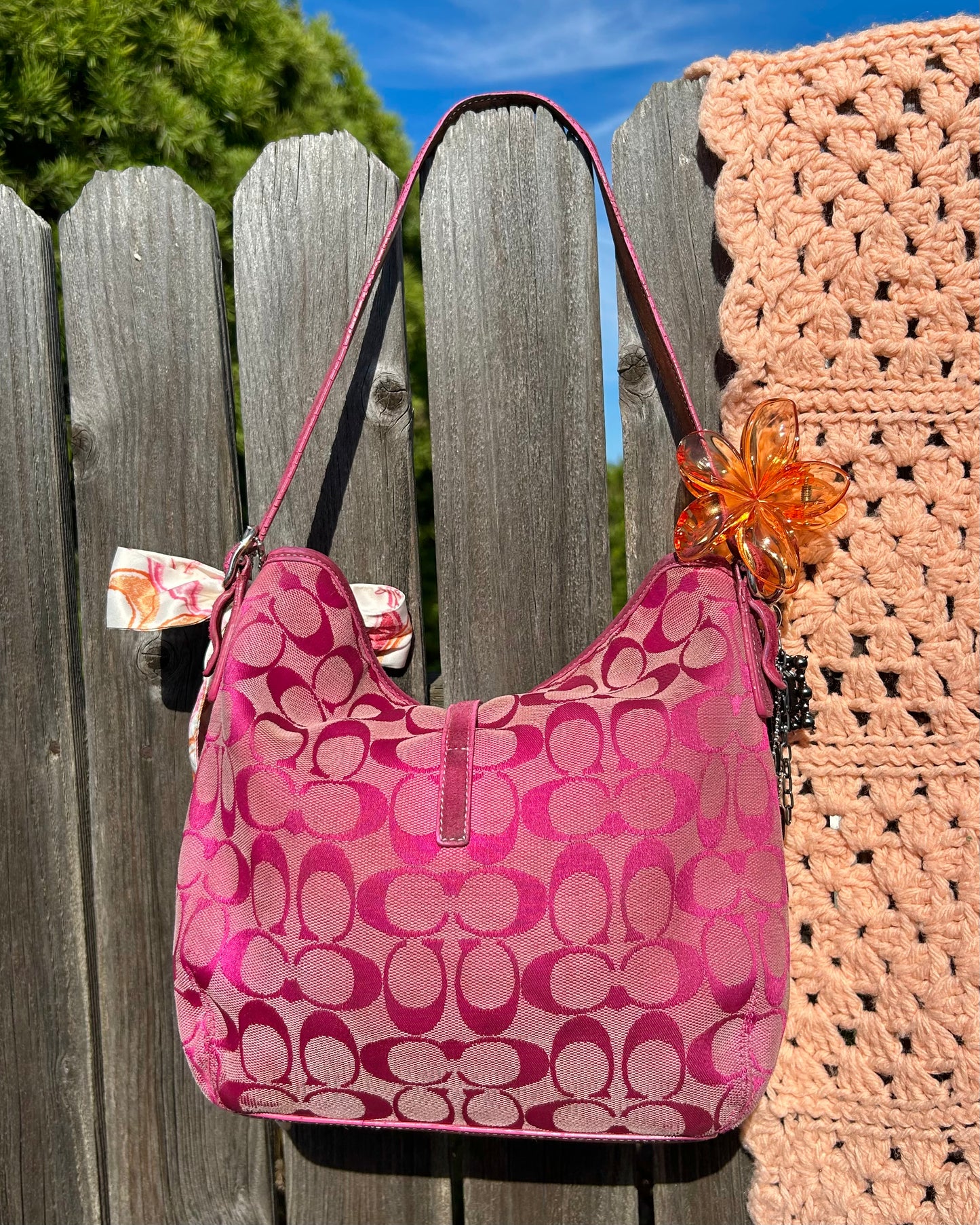 Vintage Coach Pink Hampton Monogram Clip Hobo Shoulder Bag
