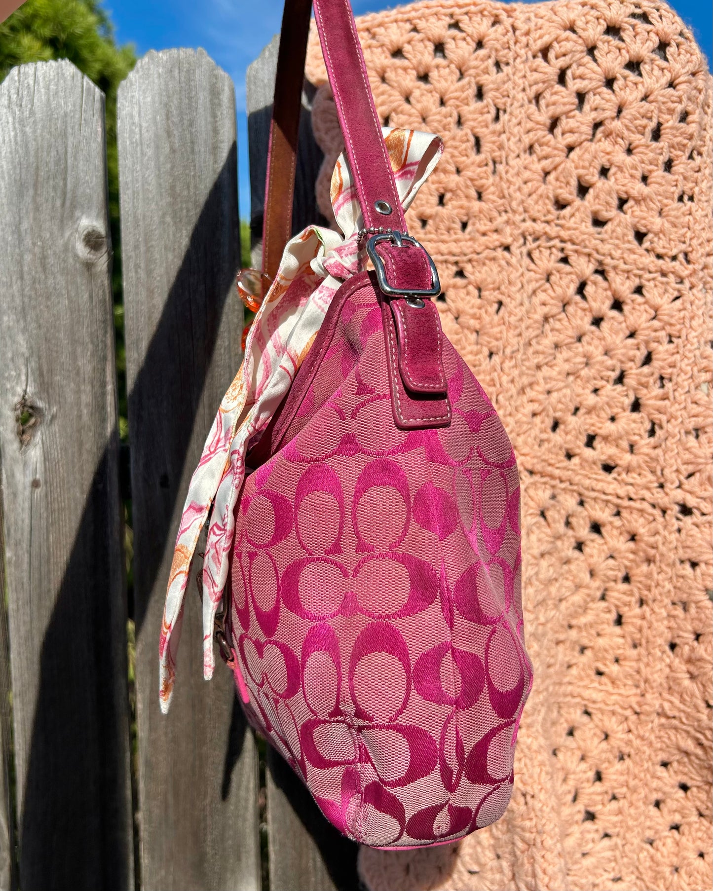 Vintage Coach Pink Hampton Monogram Clip Hobo Shoulder Bag
