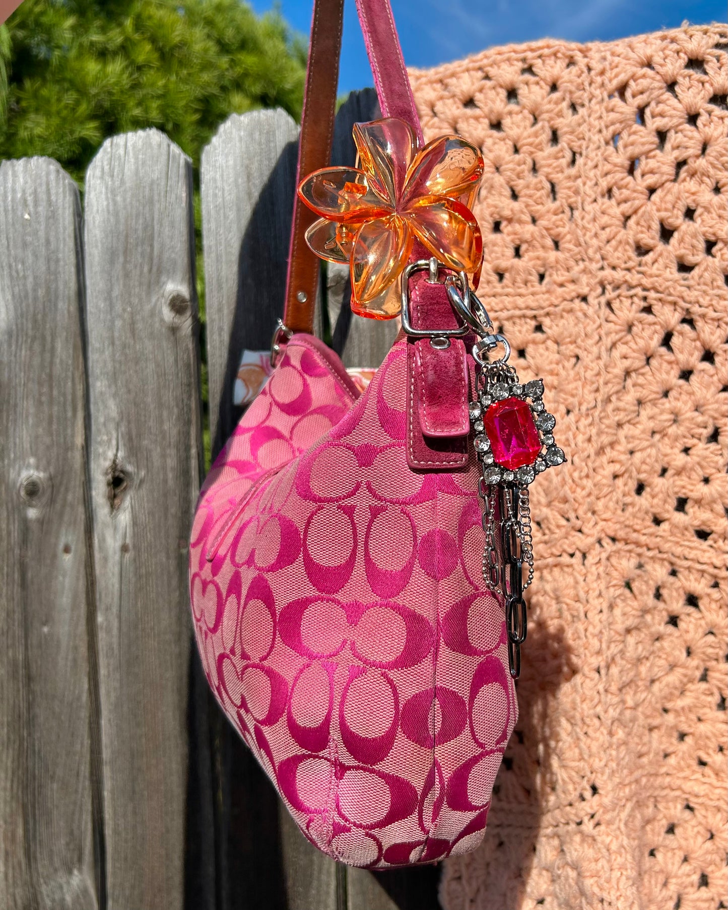 Vintage Coach Pink Hampton Monogram Clip Hobo Shoulder Bag