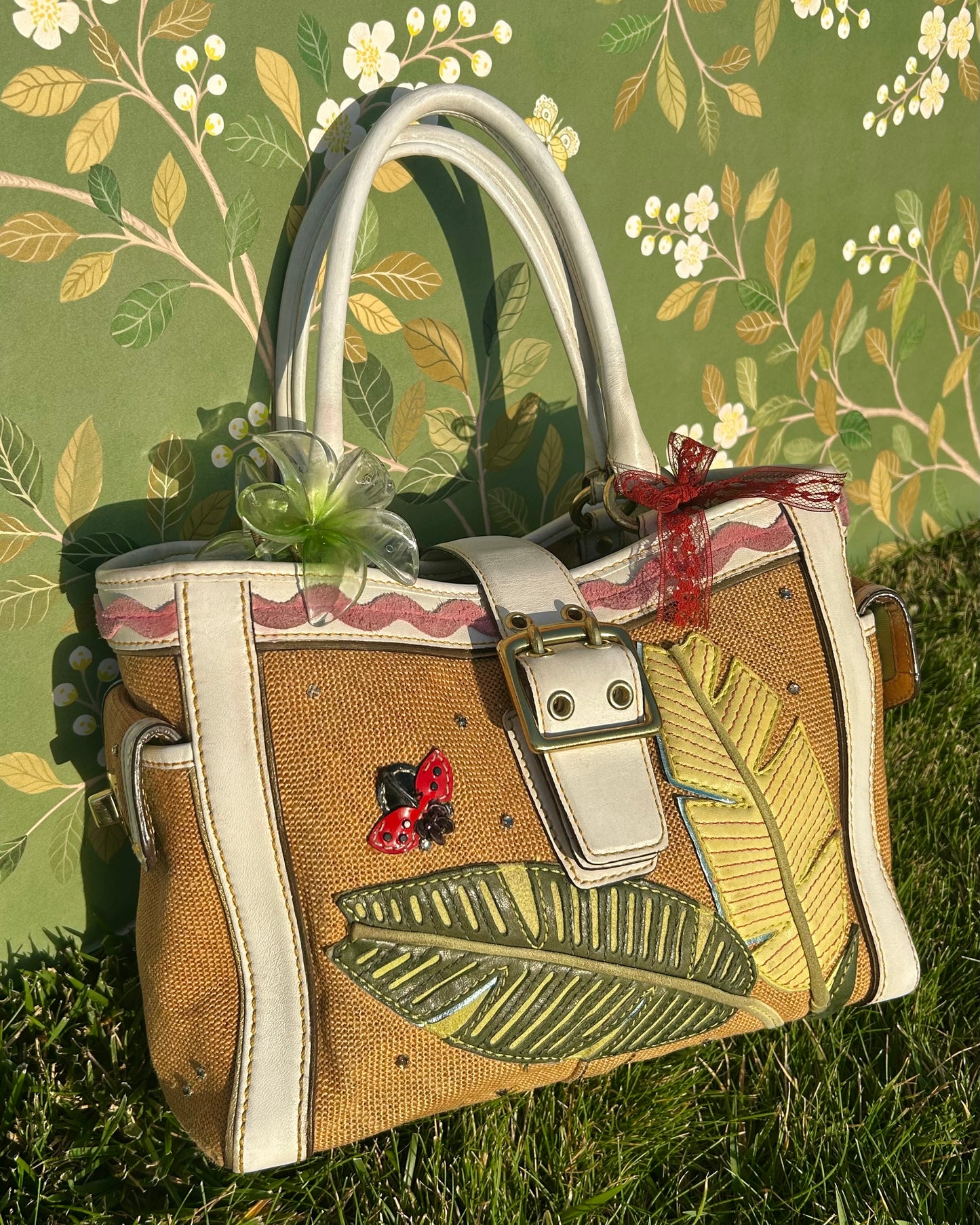 Vintage Coach Soho Mini Tote Burlap Ladybug Shoulder Bag