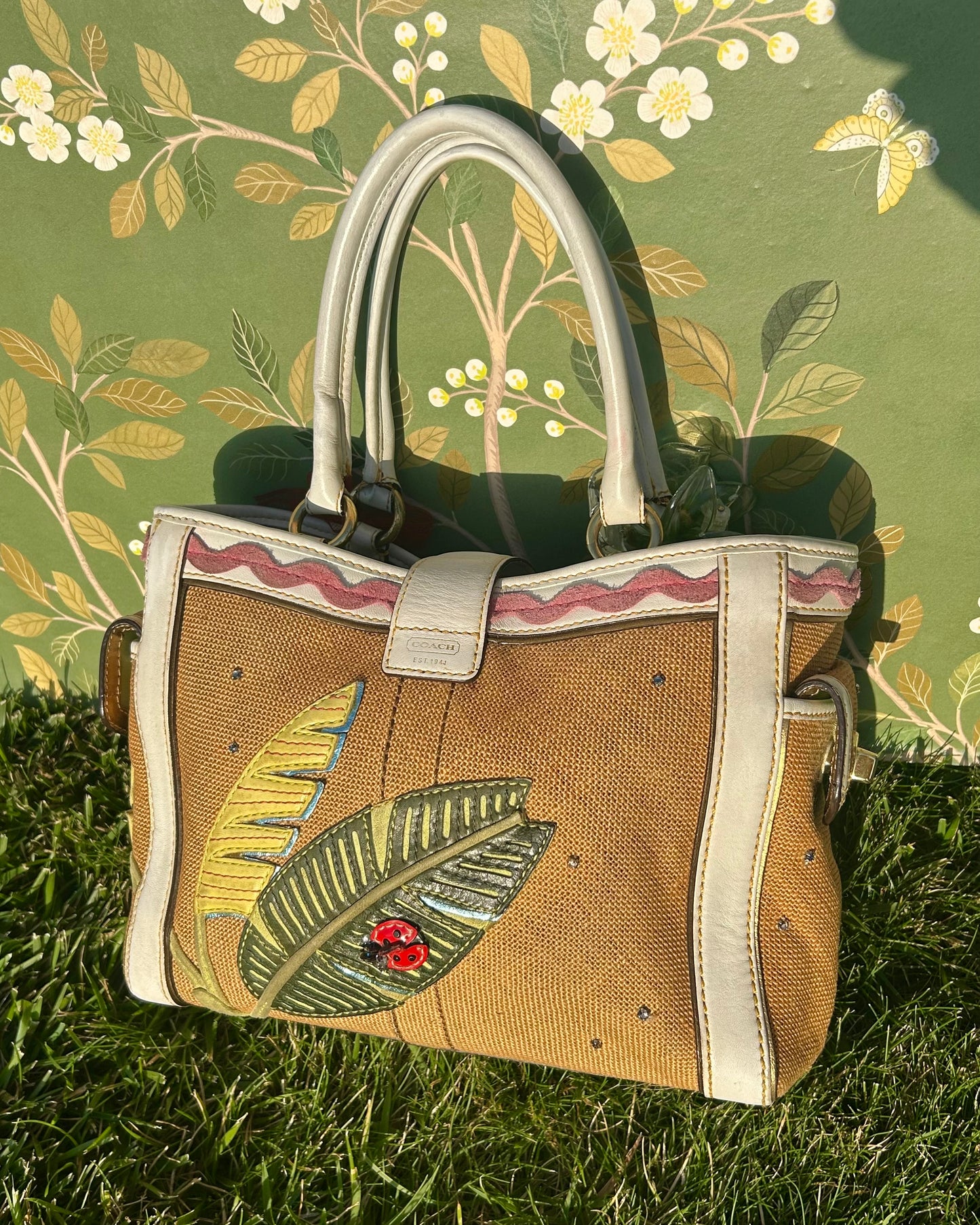 Vintage Coach Soho Mini Tote Burlap Ladybug Shoulder Bag