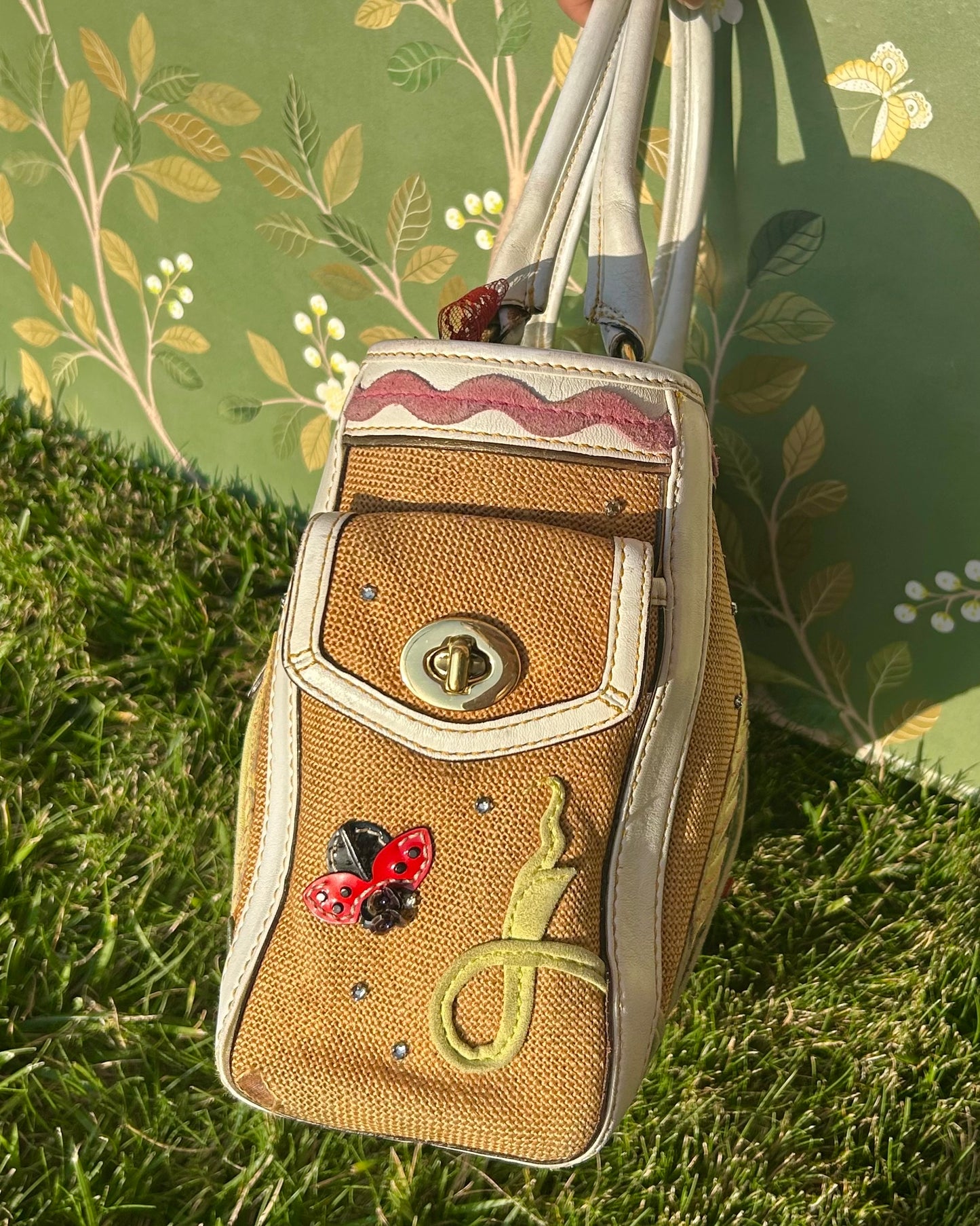 Vintage Coach Soho Mini Tote Burlap Ladybug Shoulder Bag