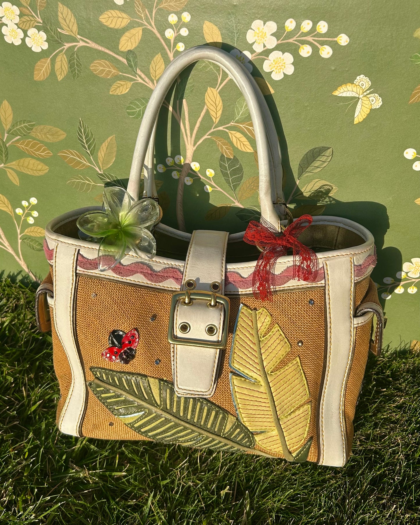 Vintage Coach Soho Mini Tote Burlap Ladybug Shoulder Bag
