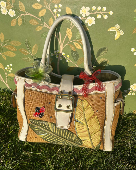 Vintage Coach Soho Mini Tote Burlap Ladybug Shoulder Bag