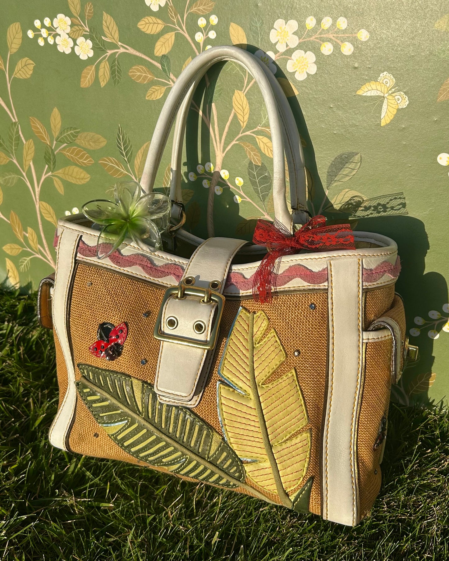 Vintage Coach Soho Mini Tote Burlap Ladybug Shoulder Bag