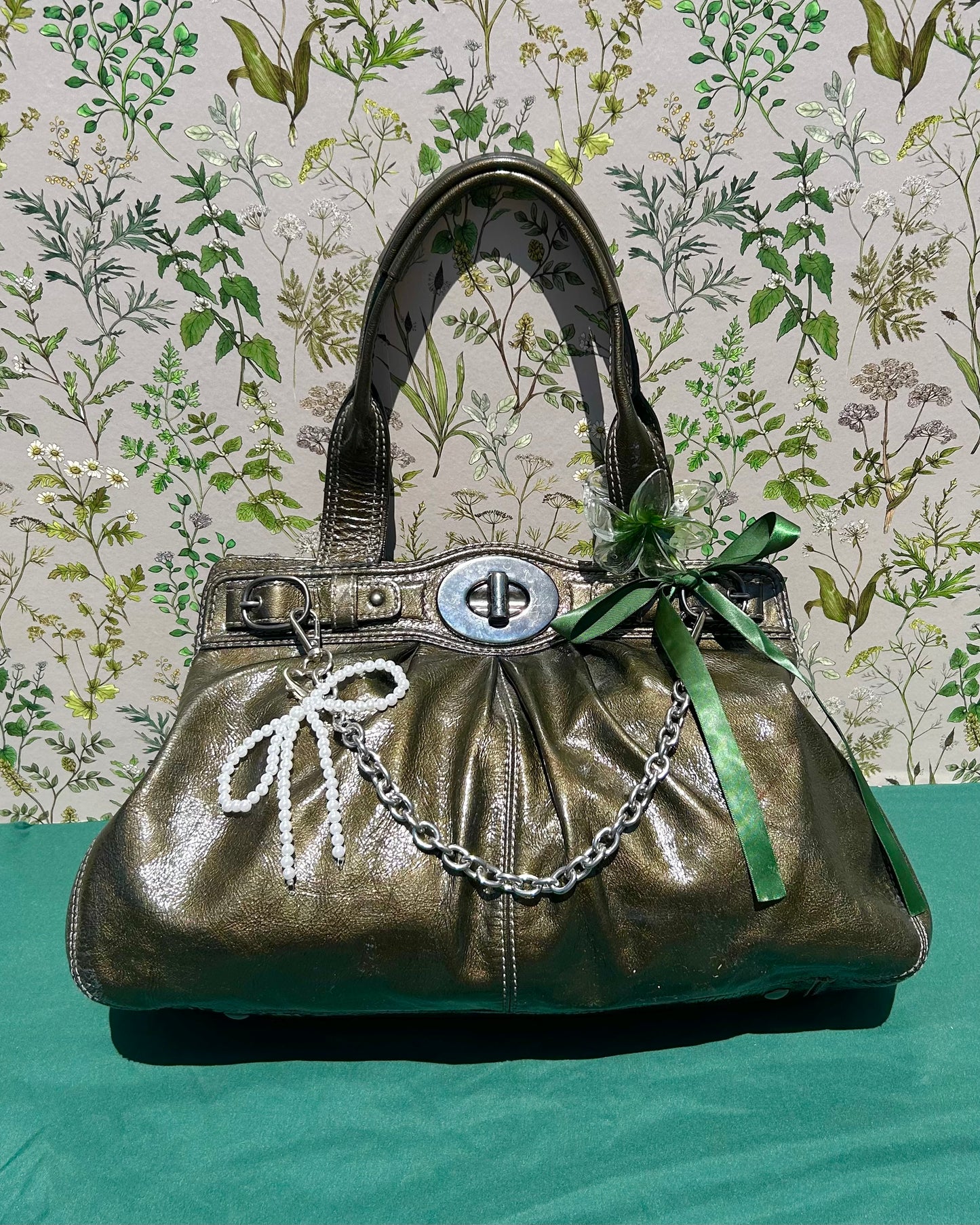 Coach Garrett Pleated Turnlock Leather Shoulder Bag