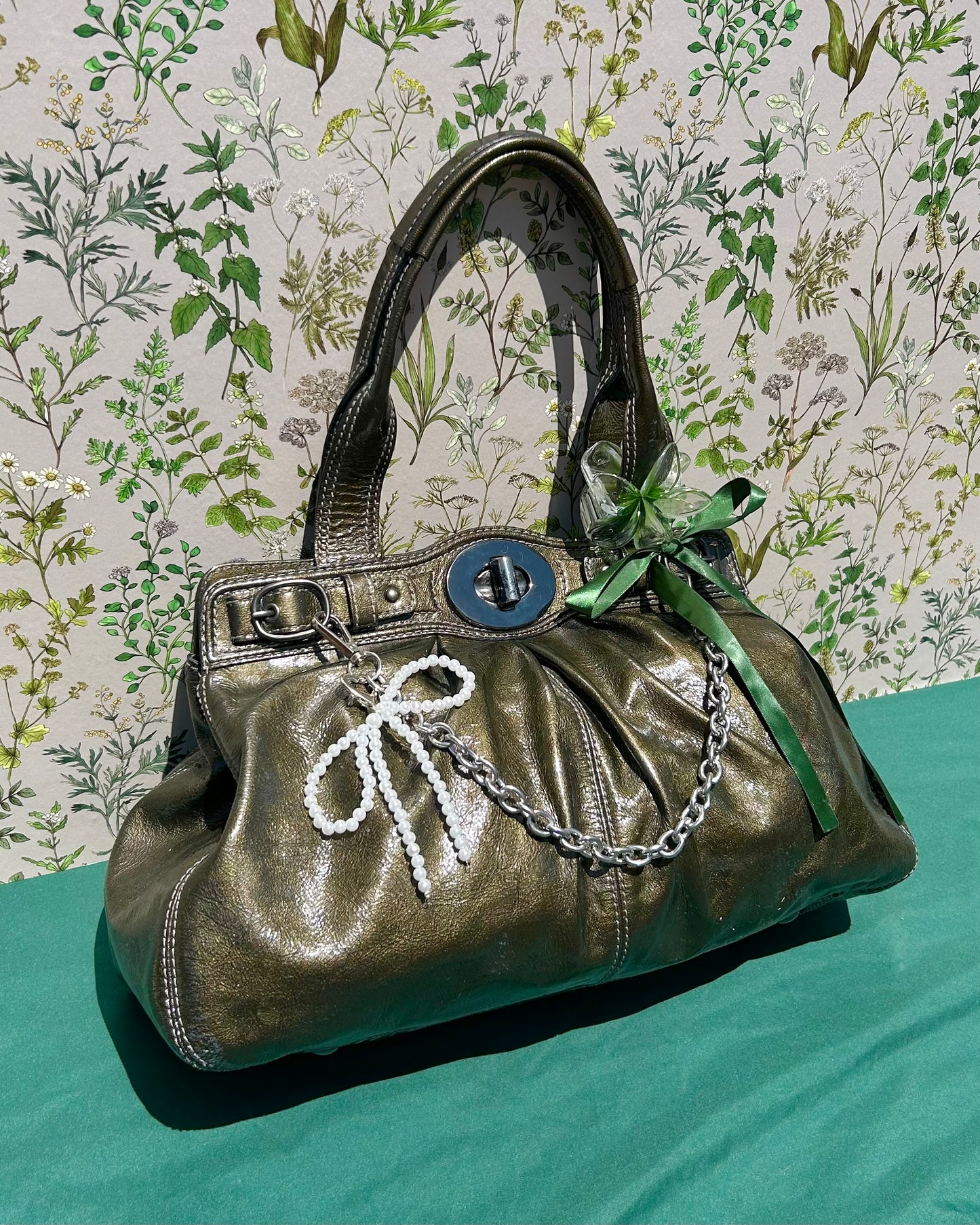 Coach Garrett Pleated Turnlock Leather Shoulder Bag