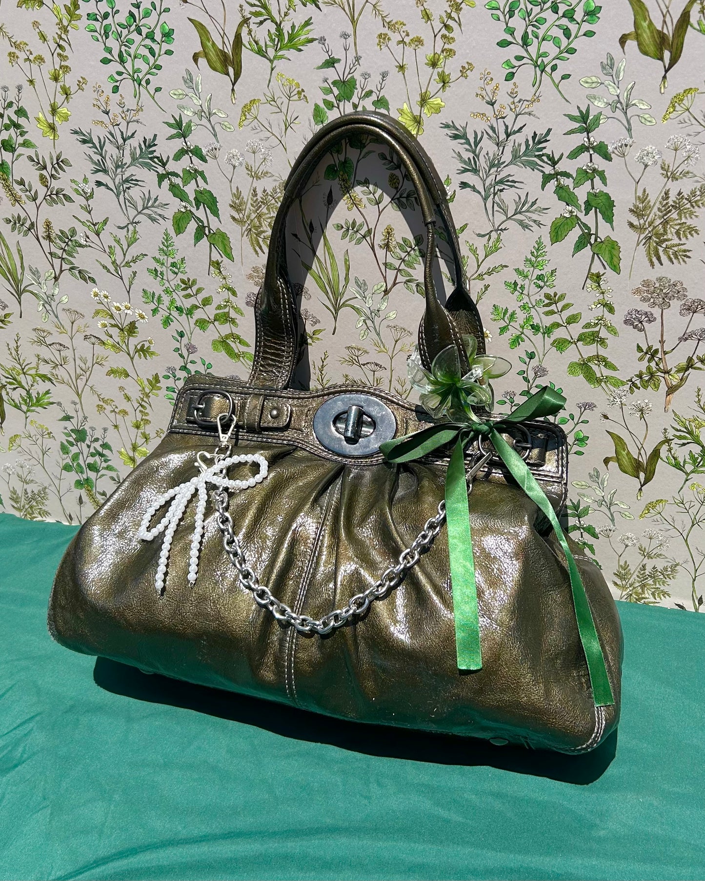 Coach Garrett Pleated Turnlock Leather Shoulder Bag