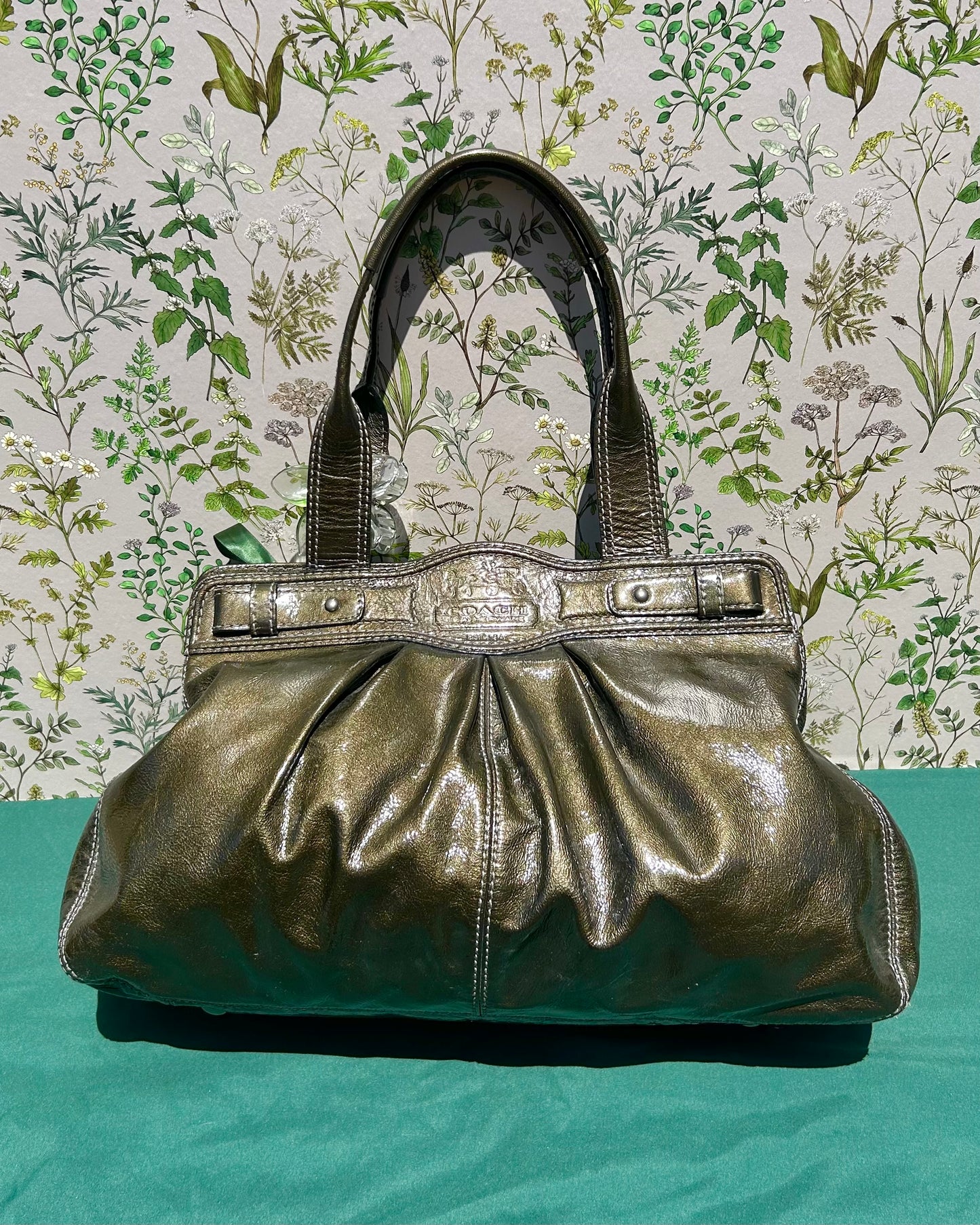 Coach Garrett Pleated Turnlock Leather Shoulder Bag