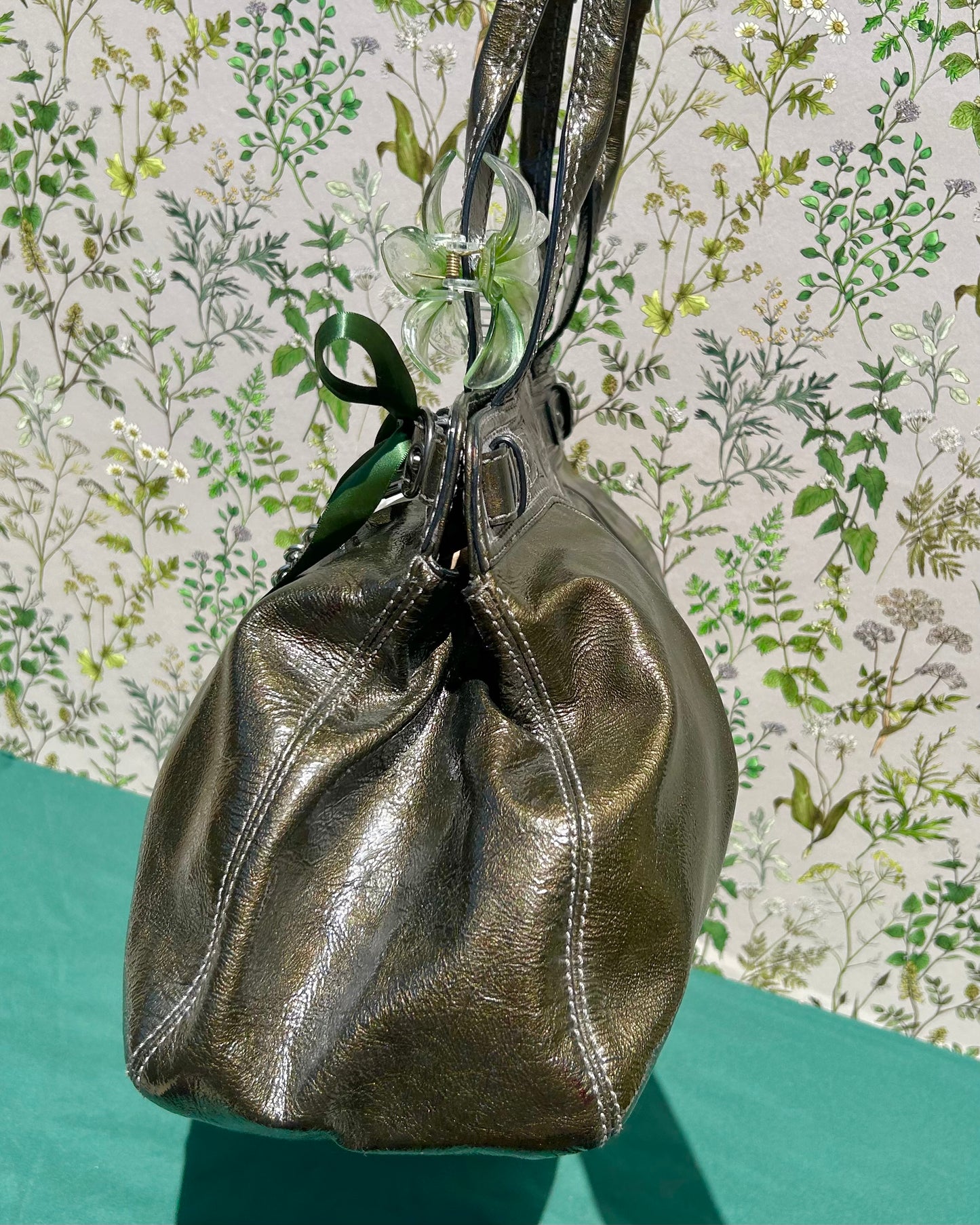 Coach Garrett Pleated Turnlock Leather Shoulder Bag