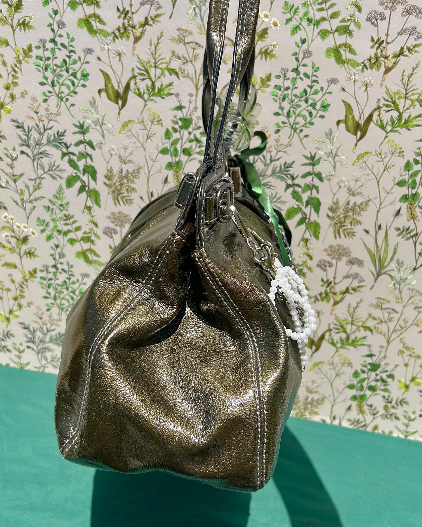 Coach Garrett Pleated Turnlock Leather Shoulder Bag