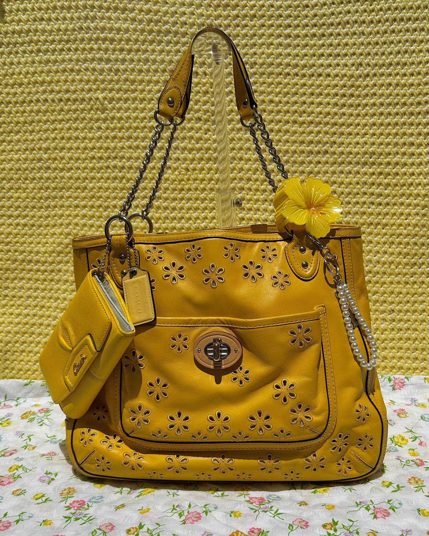 Coach Poppy Leather Eyelet Chain Tote Bag & Wallet Set