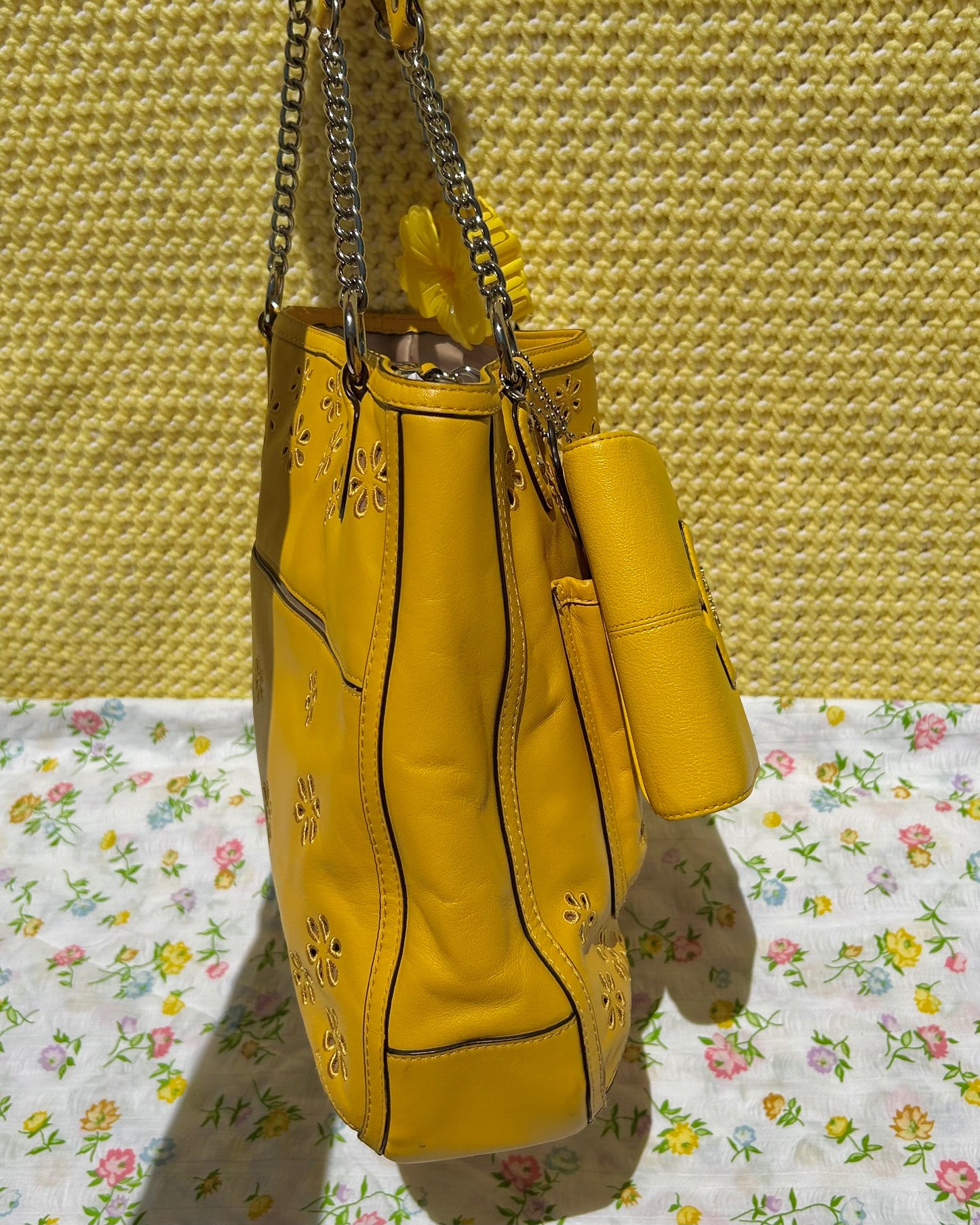 Coach Poppy Leather Eyelet Chain Tote Bag & Wallet Set