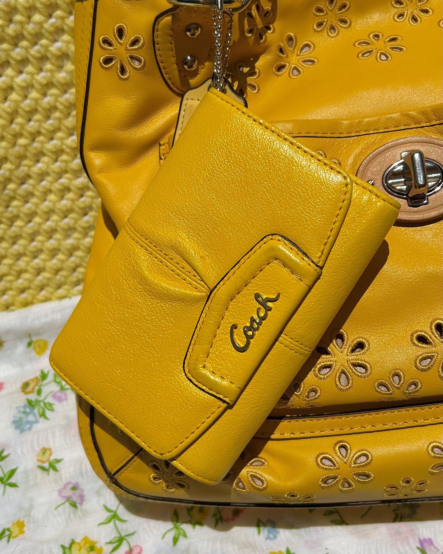 Coach Poppy Leather Eyelet Chain Tote Bag & Wallet Set