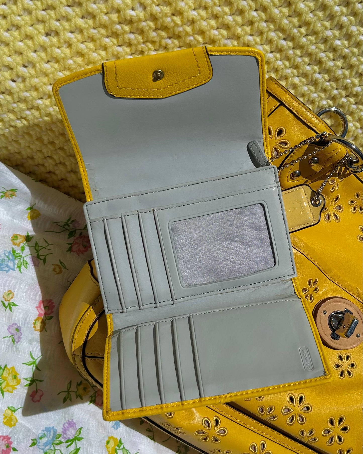 Coach Poppy Leather Eyelet Chain Tote Bag & Wallet Set