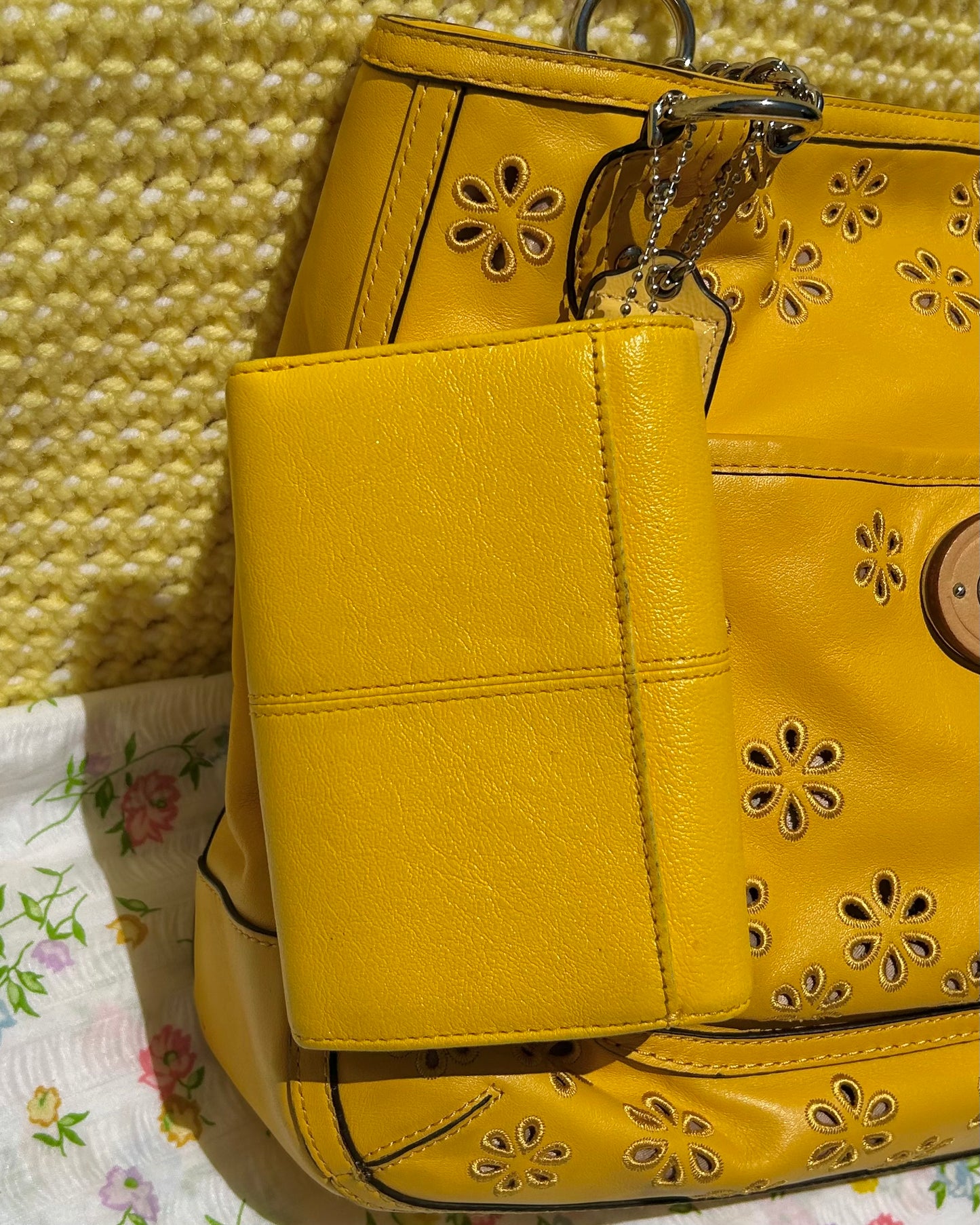 Coach Poppy Leather Eyelet Chain Tote Bag & Wallet Set