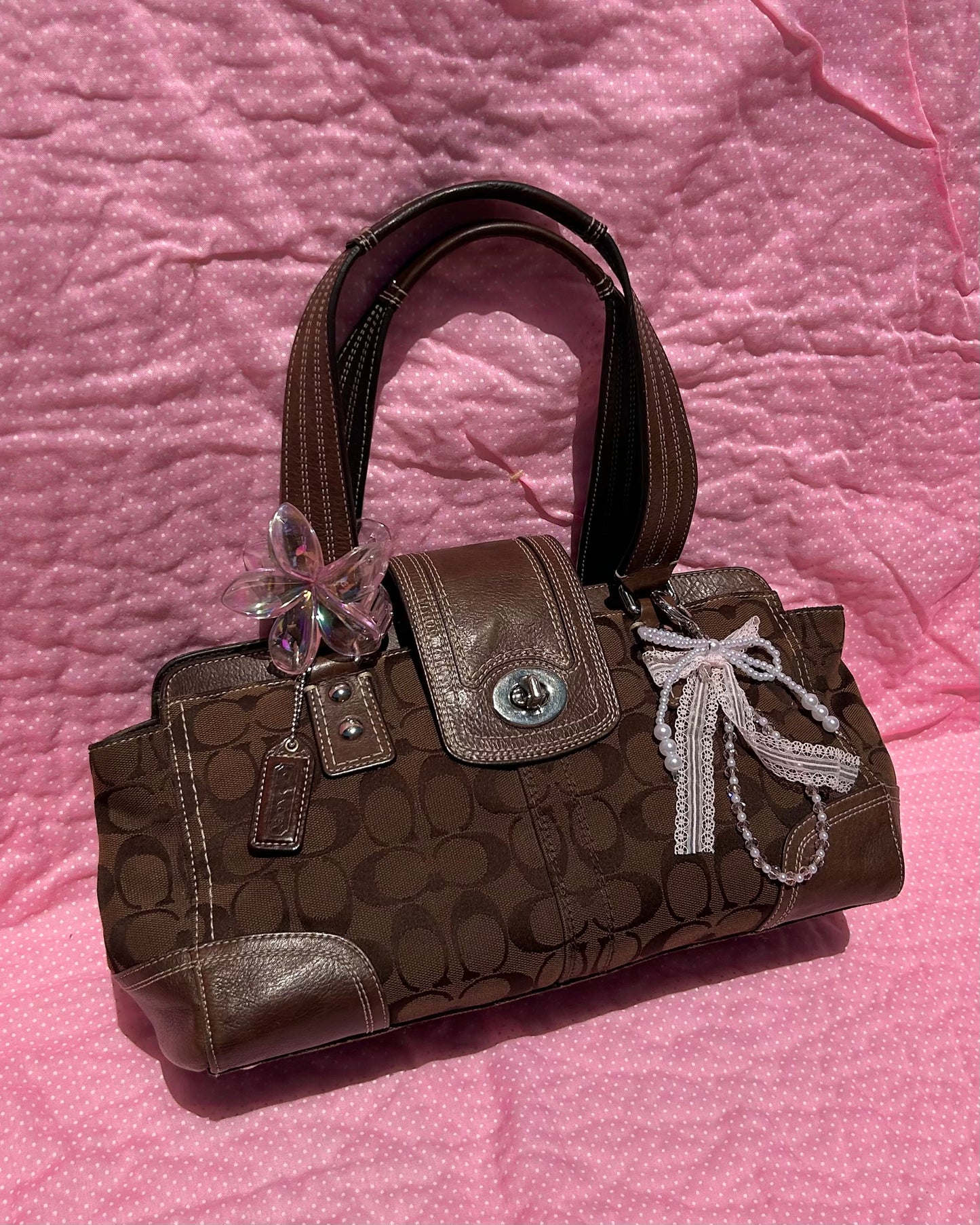 Vintage Coach Hampton Monogram Turnlock Satchel Shoulder Bag